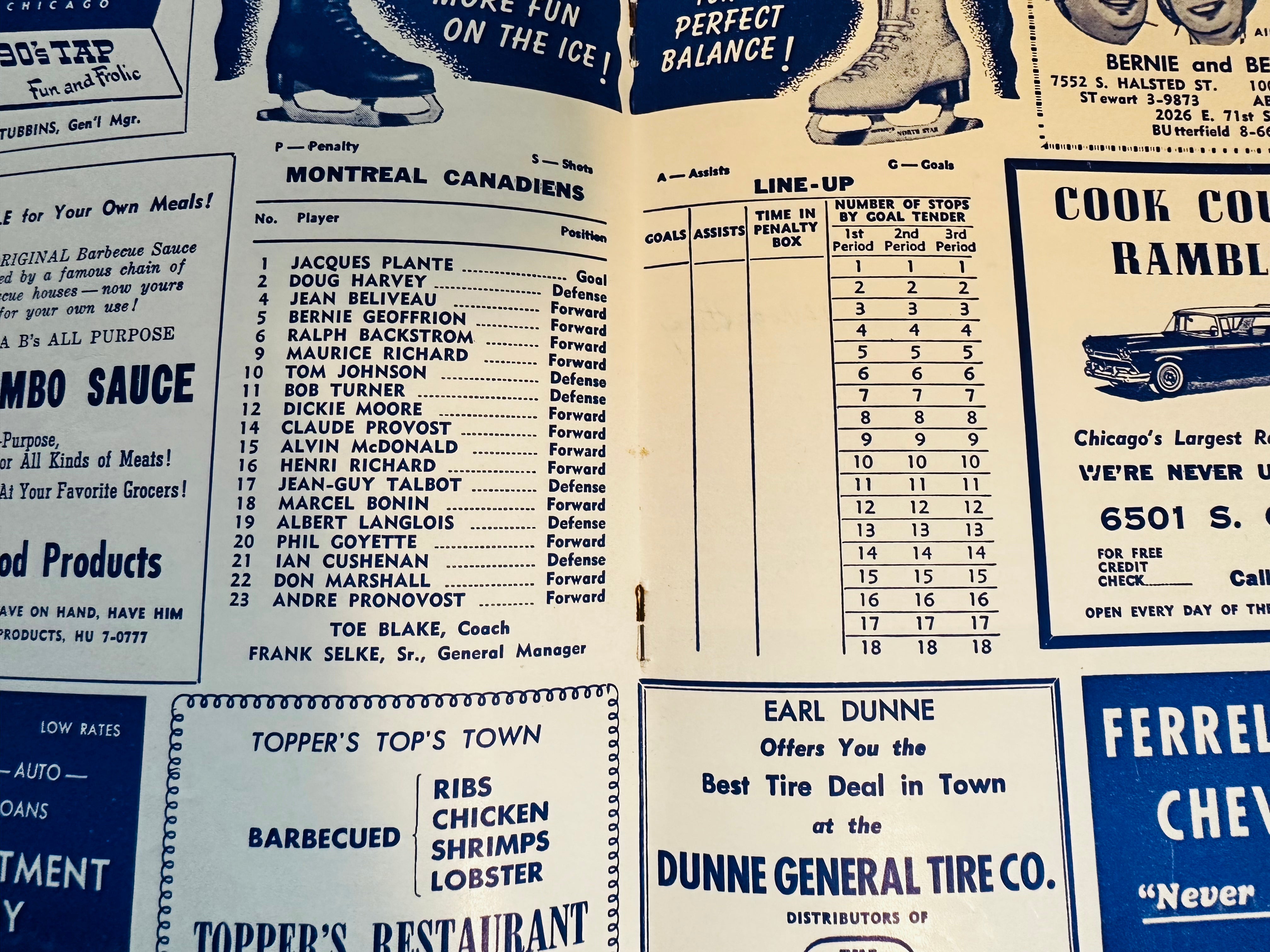 1958-59 Chicago Vs Montreal hockey game program