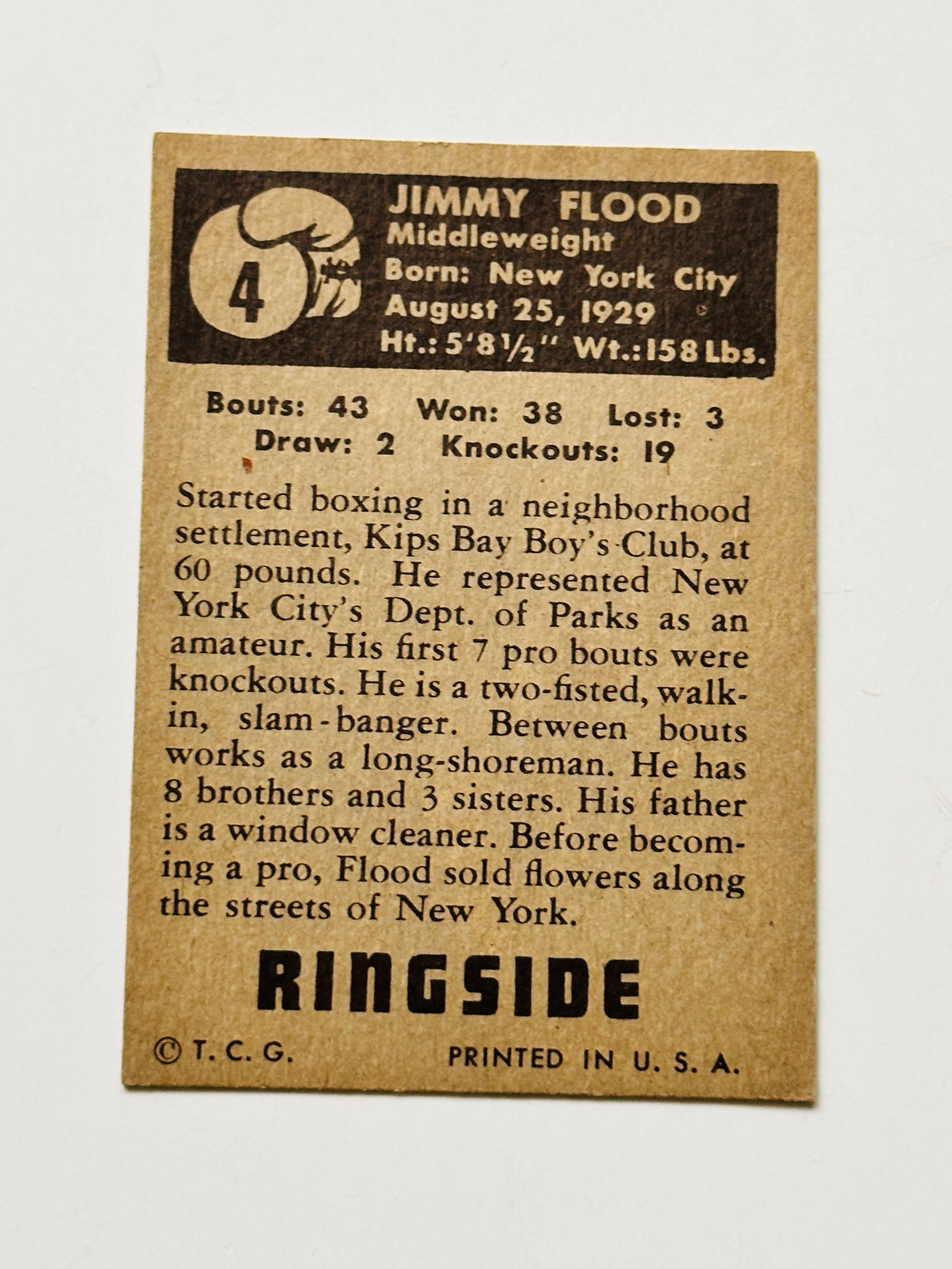 1951 Ringside Boxing Jimmy Flood card