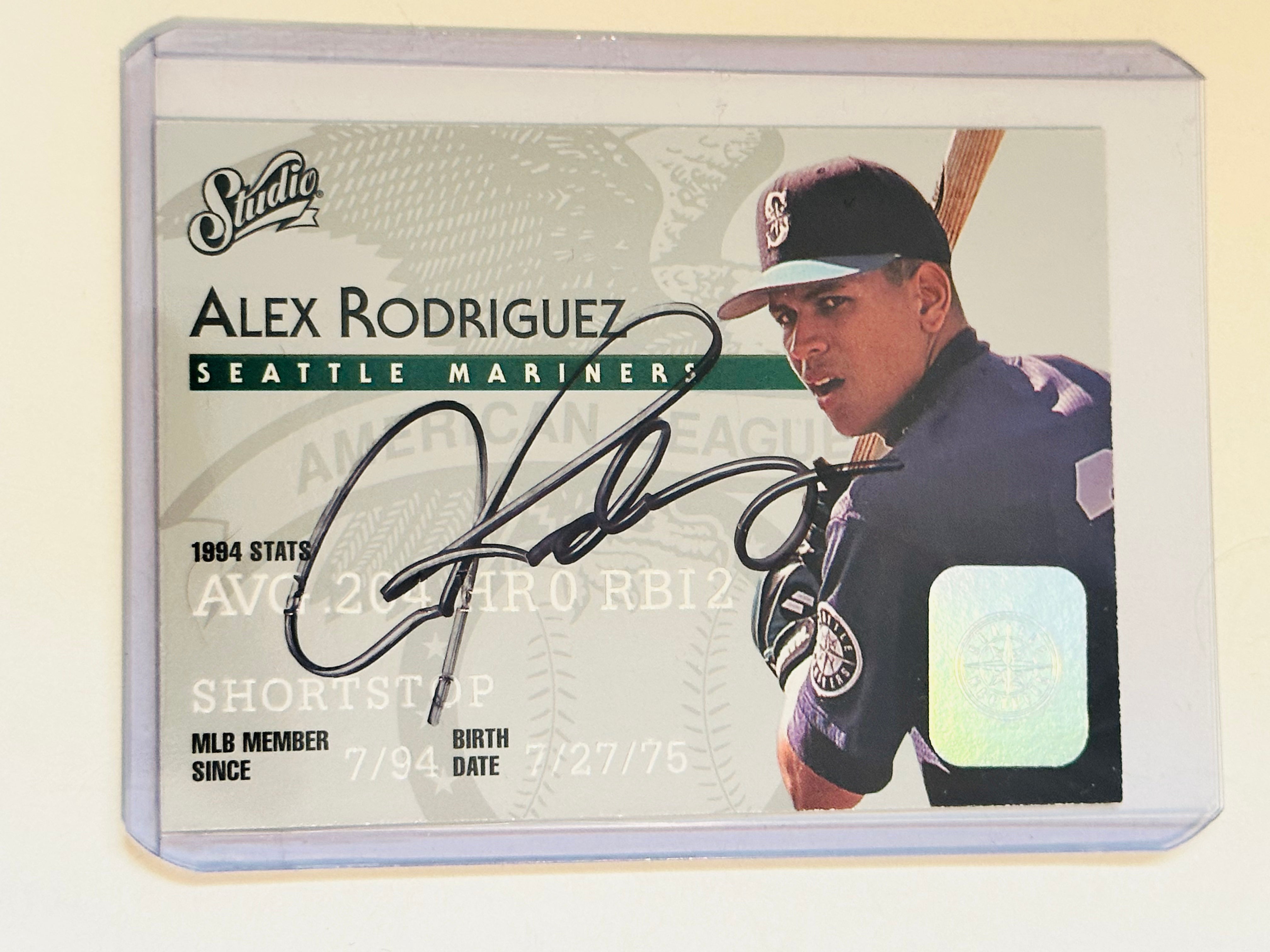 Alex Rodriguez autographed baseball card with COA