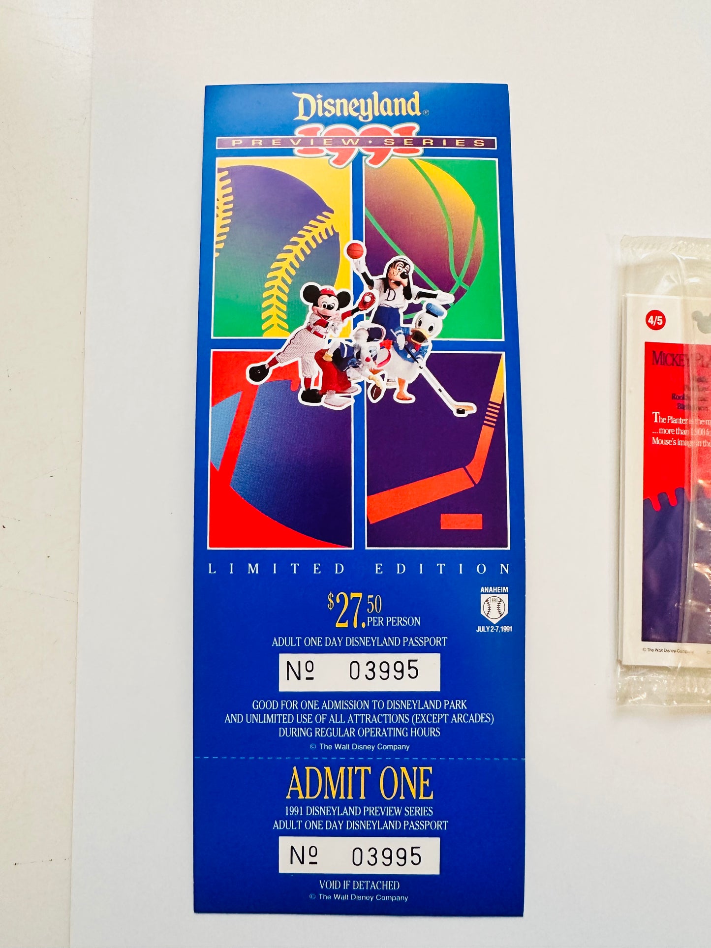 Disneyland rare full unused vintage ticket with Factory Sealed upper deck cards Preview set 1991