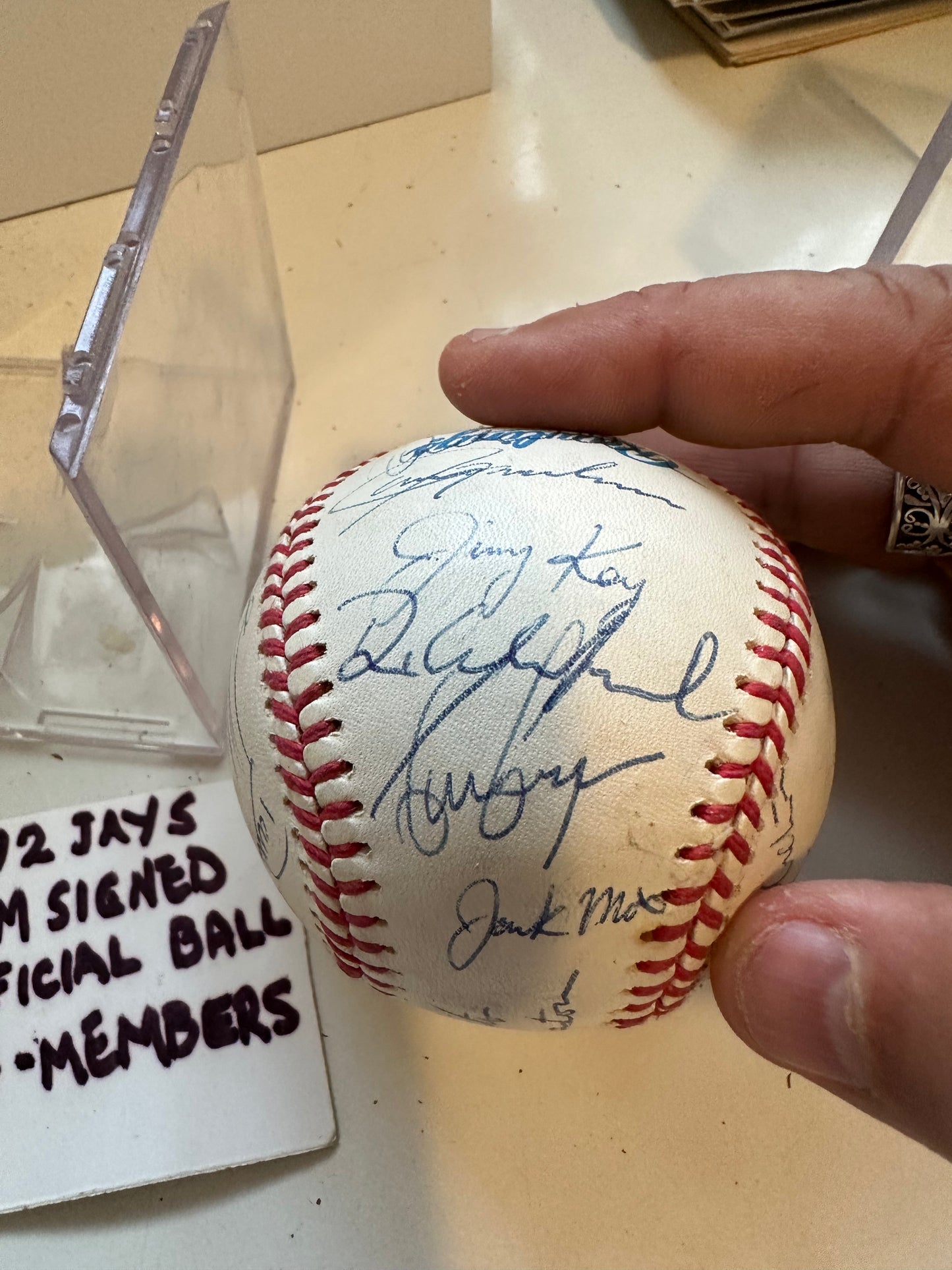 1992 World Series American League baseball signed by 24 Blue jays in holder with COA