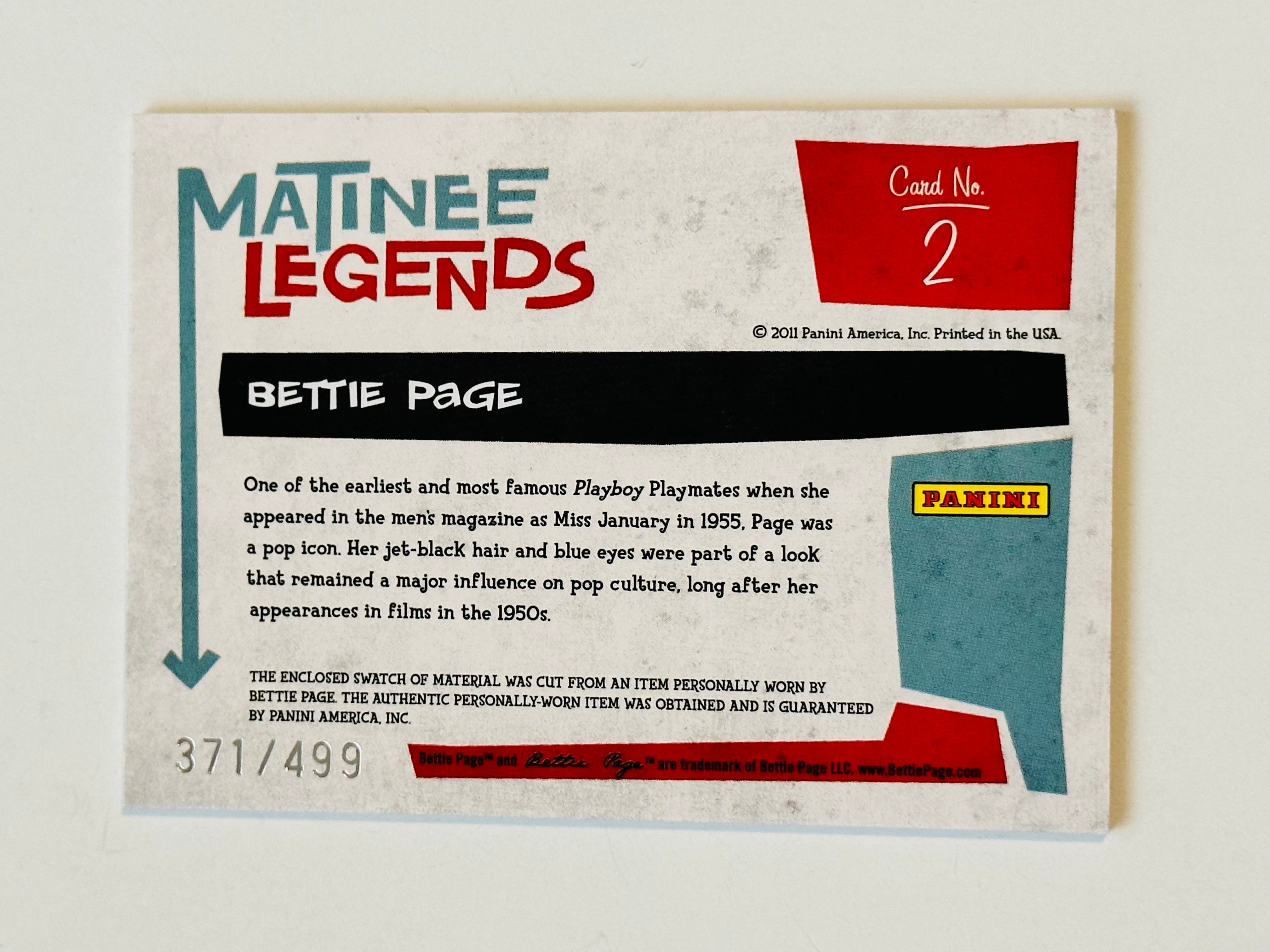 Bettie Page rare numbered memorabilia insert card