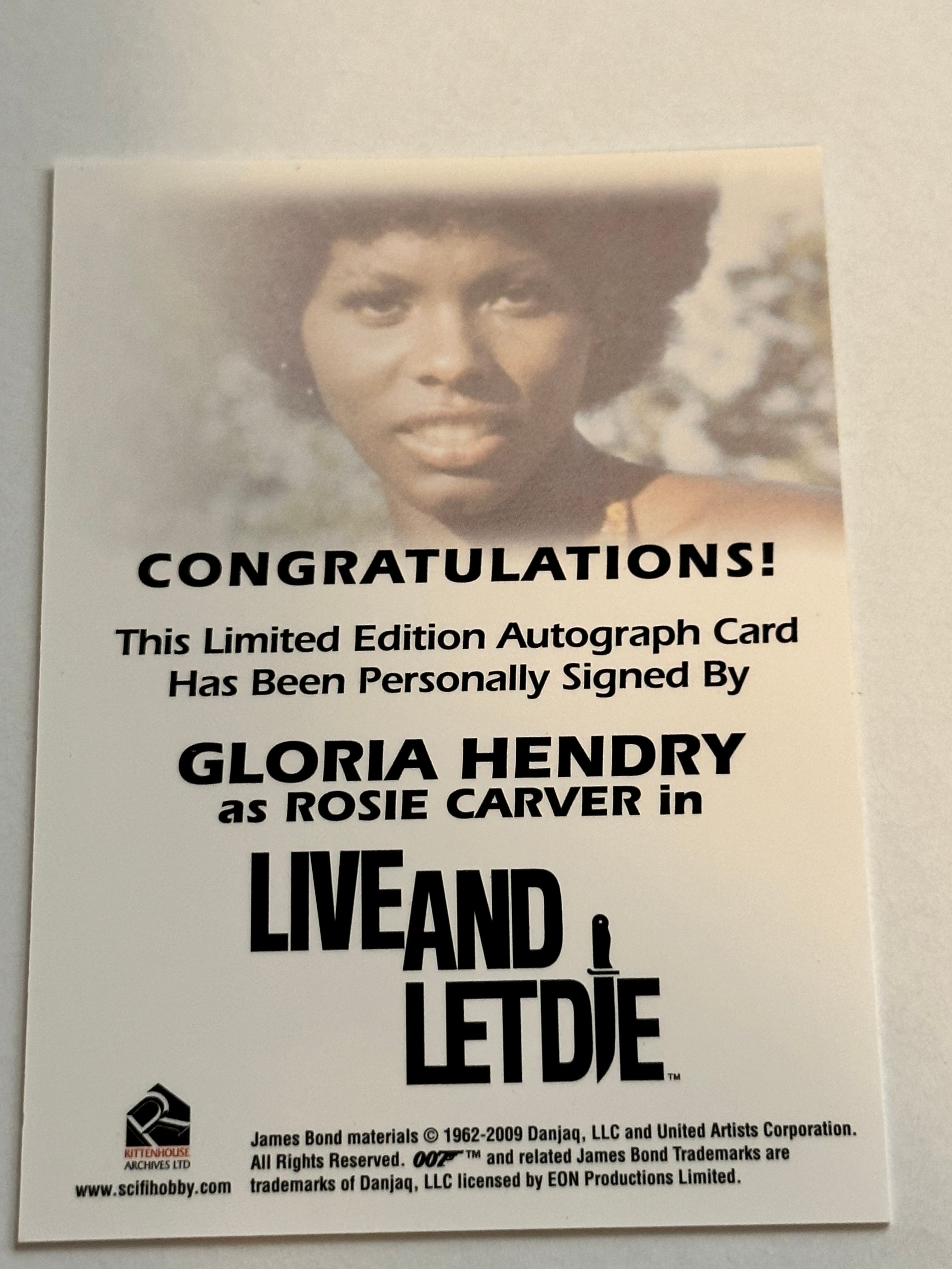 James Bond Gloria Hendry autograph insert card