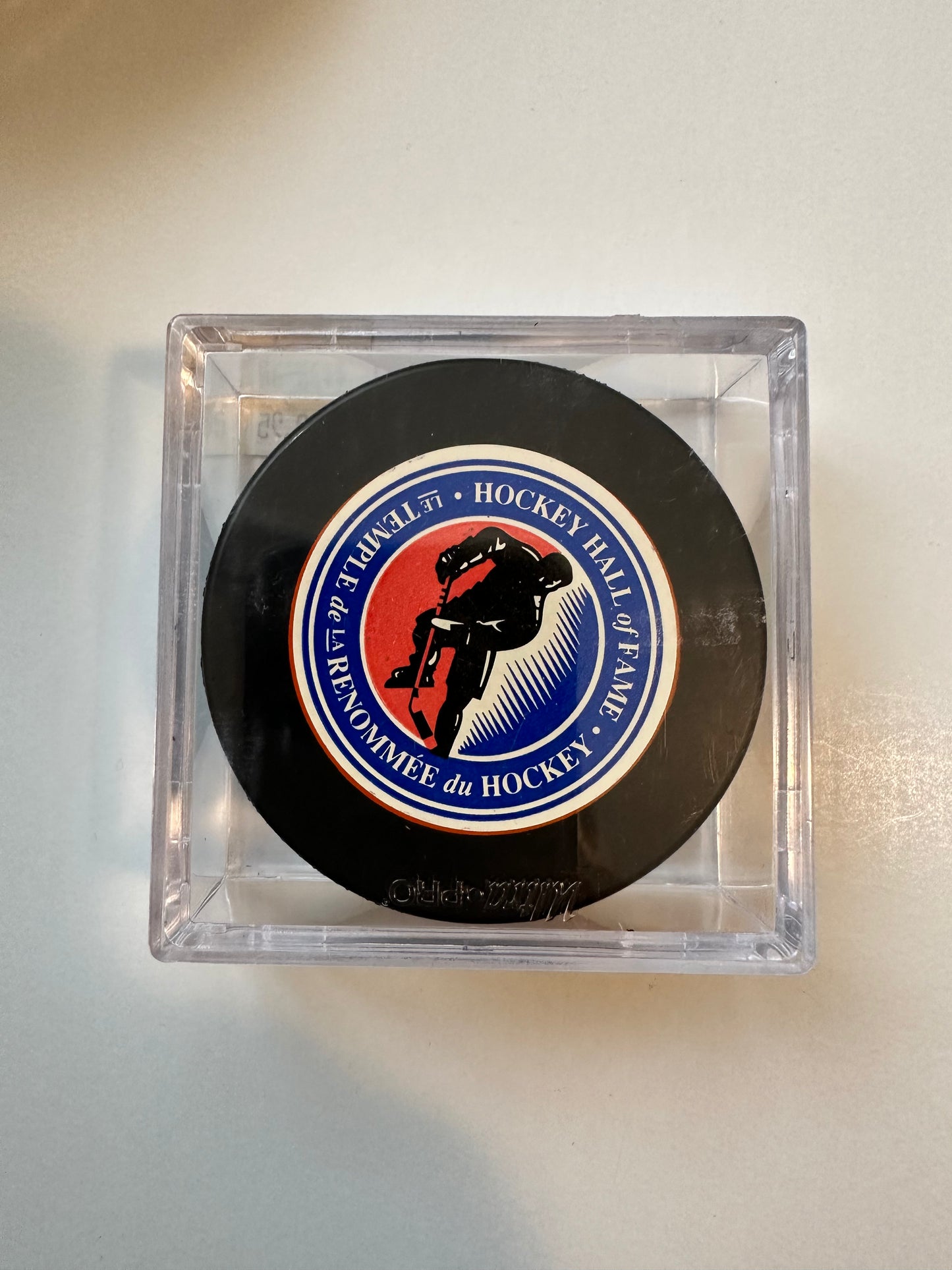 Johnny Bower, Ron Ellis and Paul Henderson multi autograph hockey puck in holder with COA