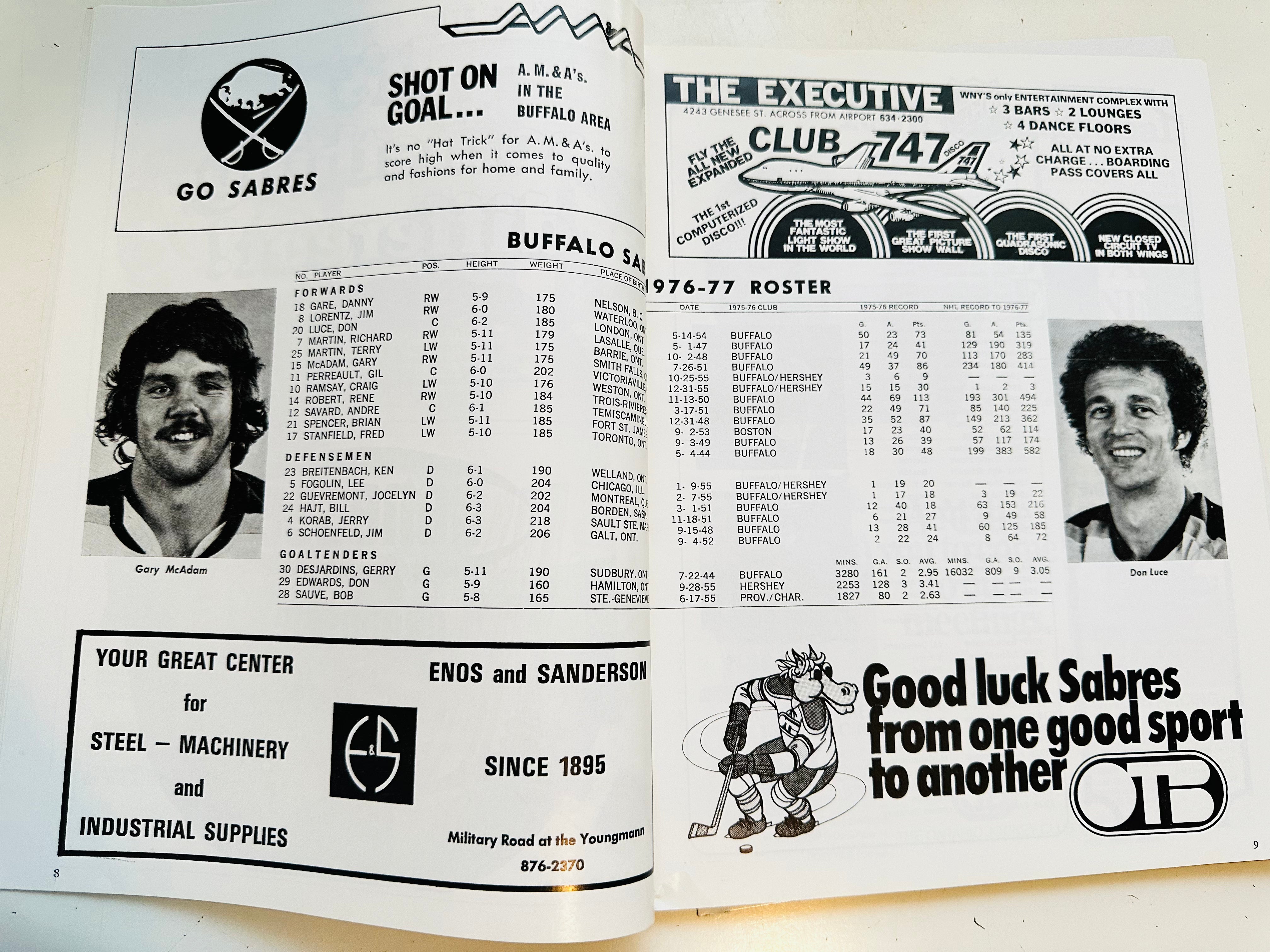 1977 Sabres Vs Islanders hockey game program April