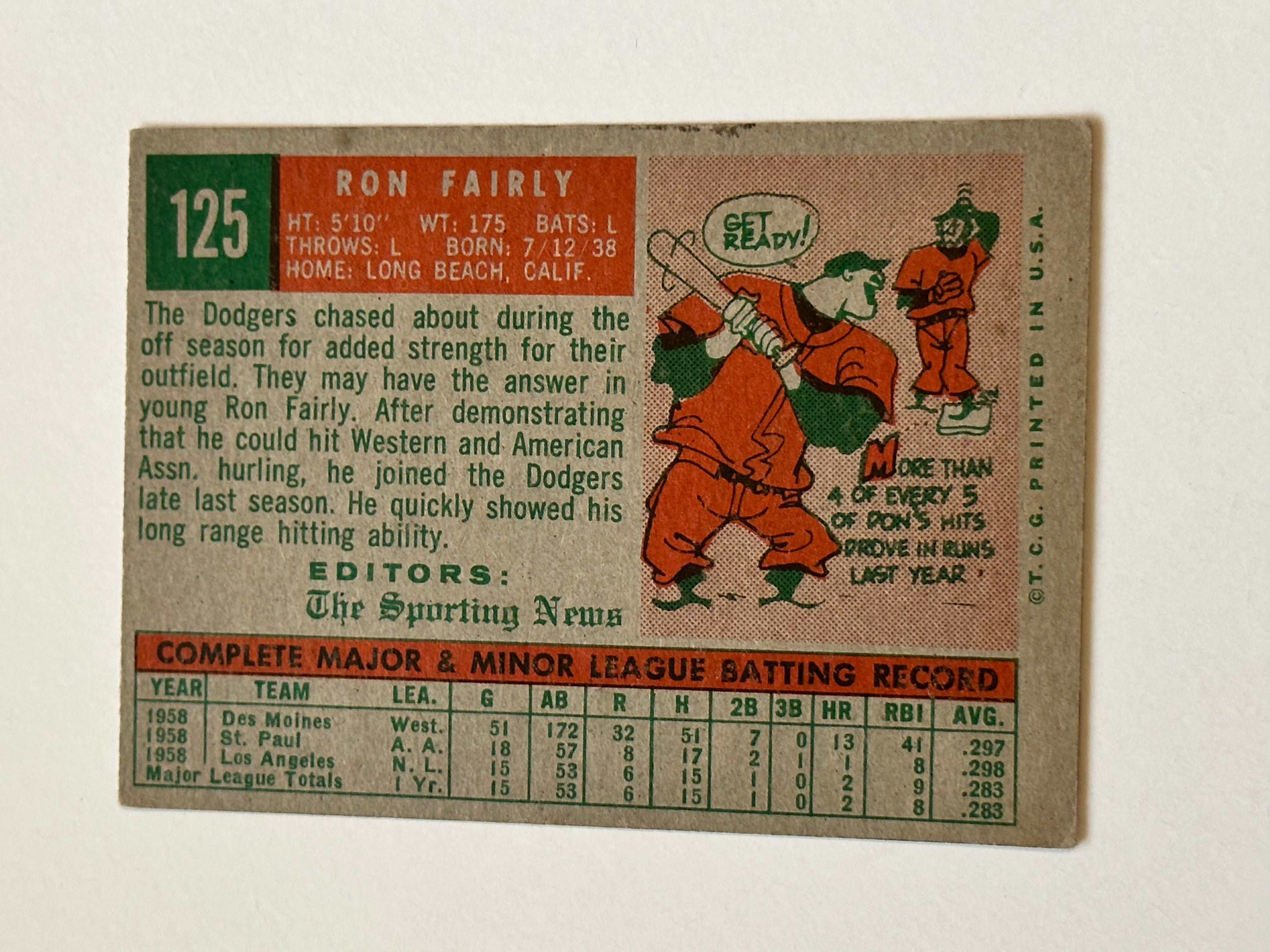 Ron Fairly Topps rookie baseball card 1959