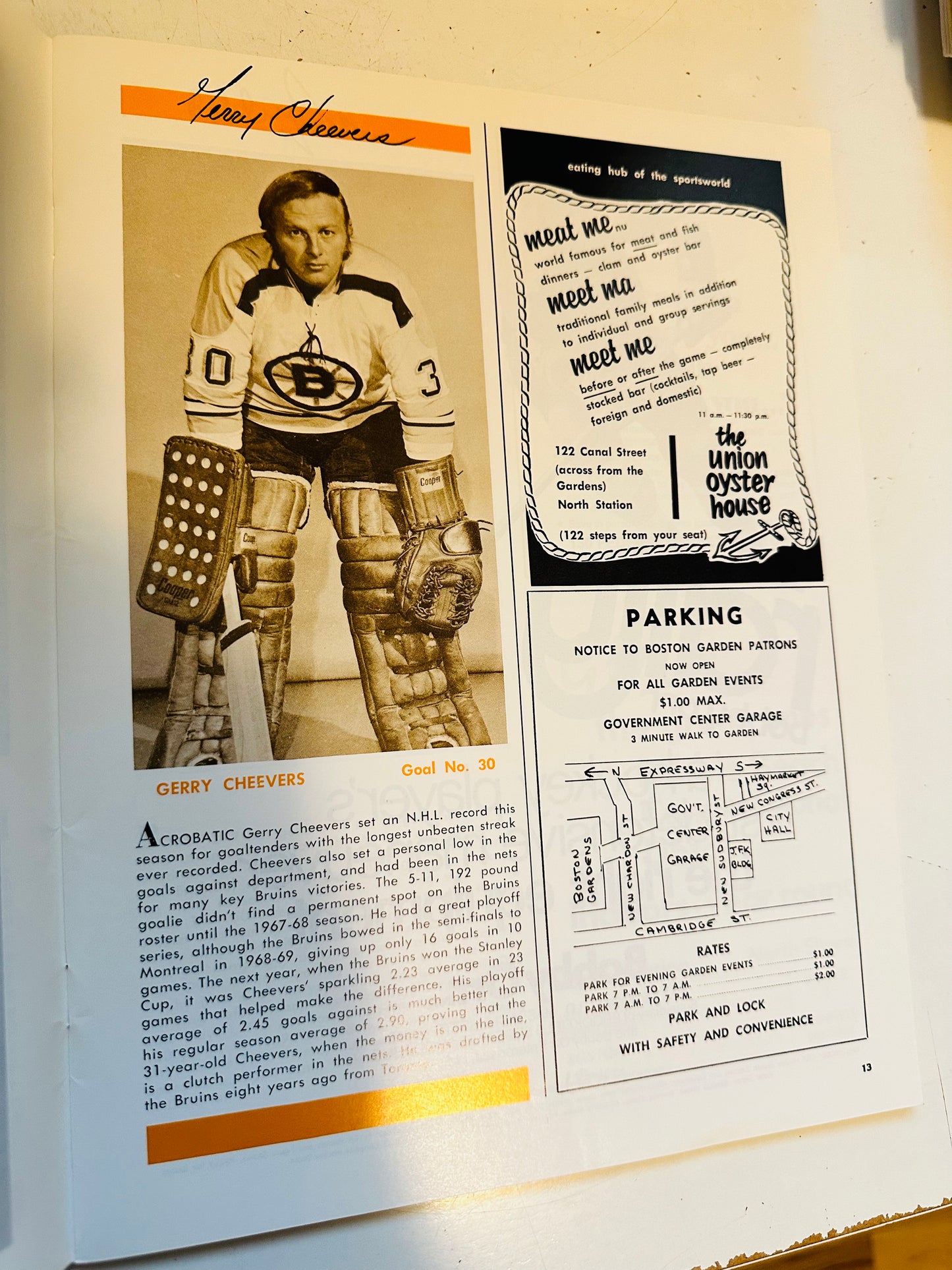 1972 Boston Bruins Stanley Cup original hockey program