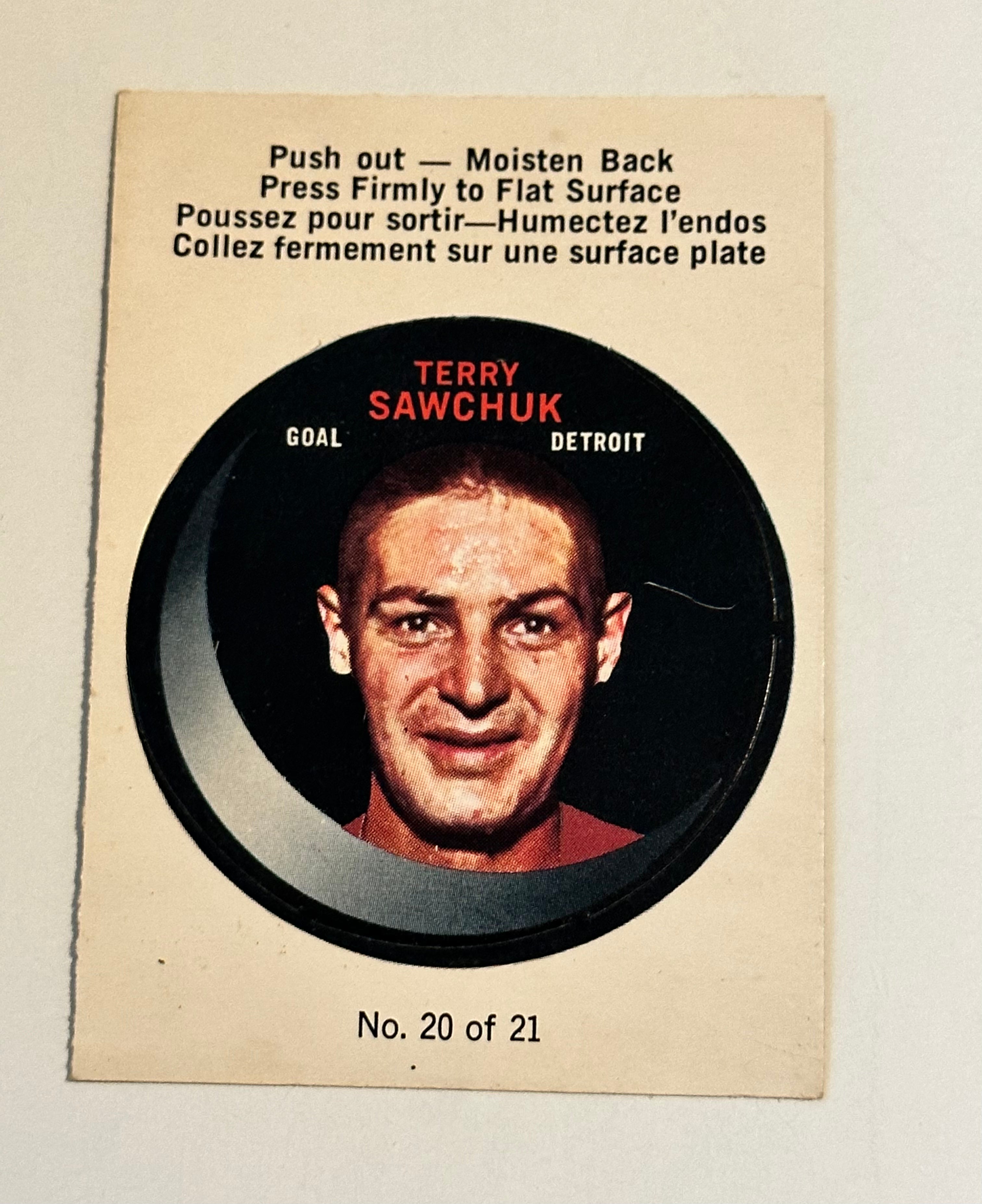 1968-69 Opc Terry Sawchuk puck insert hockey card