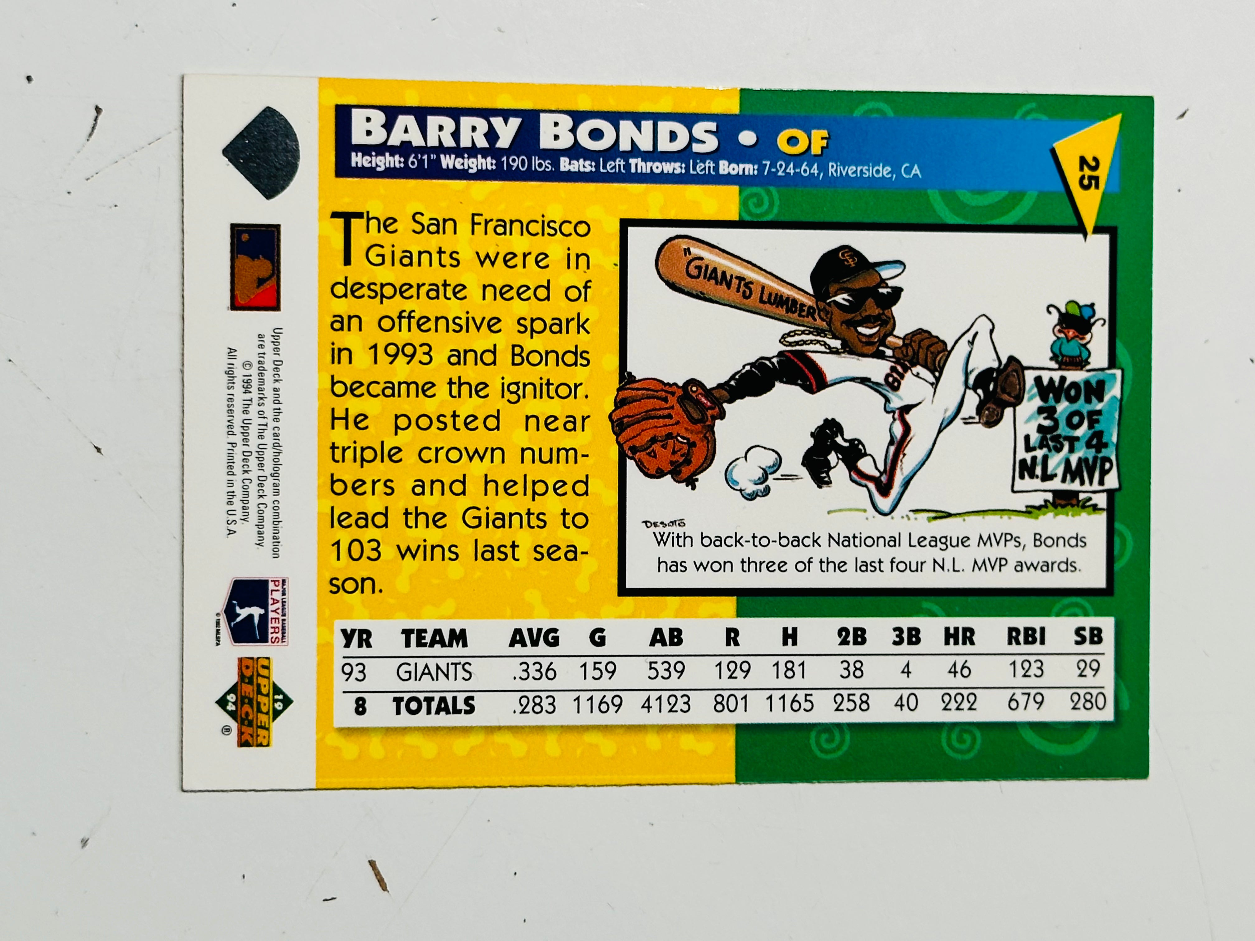 Barry Bonds rare original signed baseball card with COA