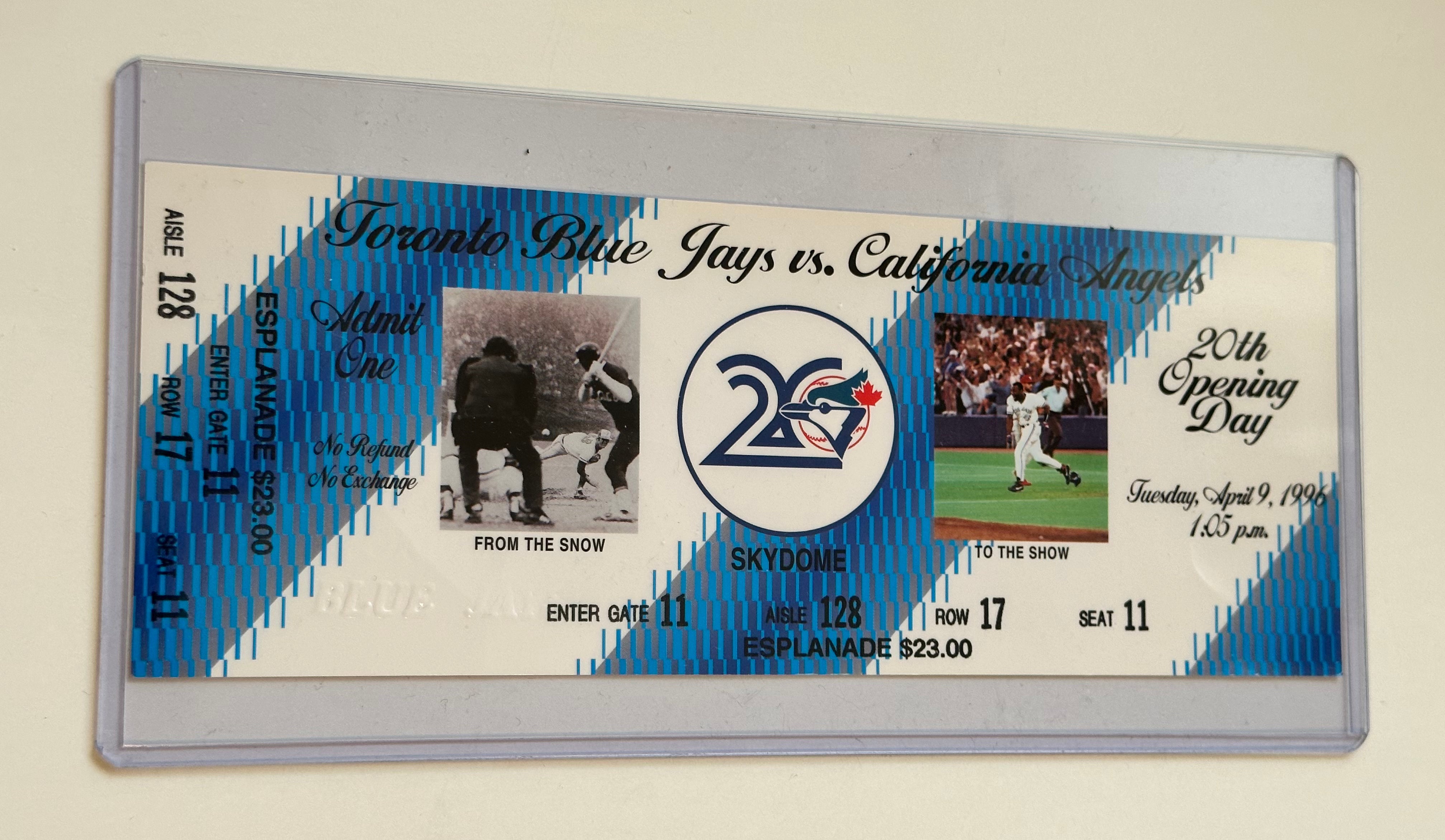 Toronto Blue Jays baseball special 30th opening day ticket 1996