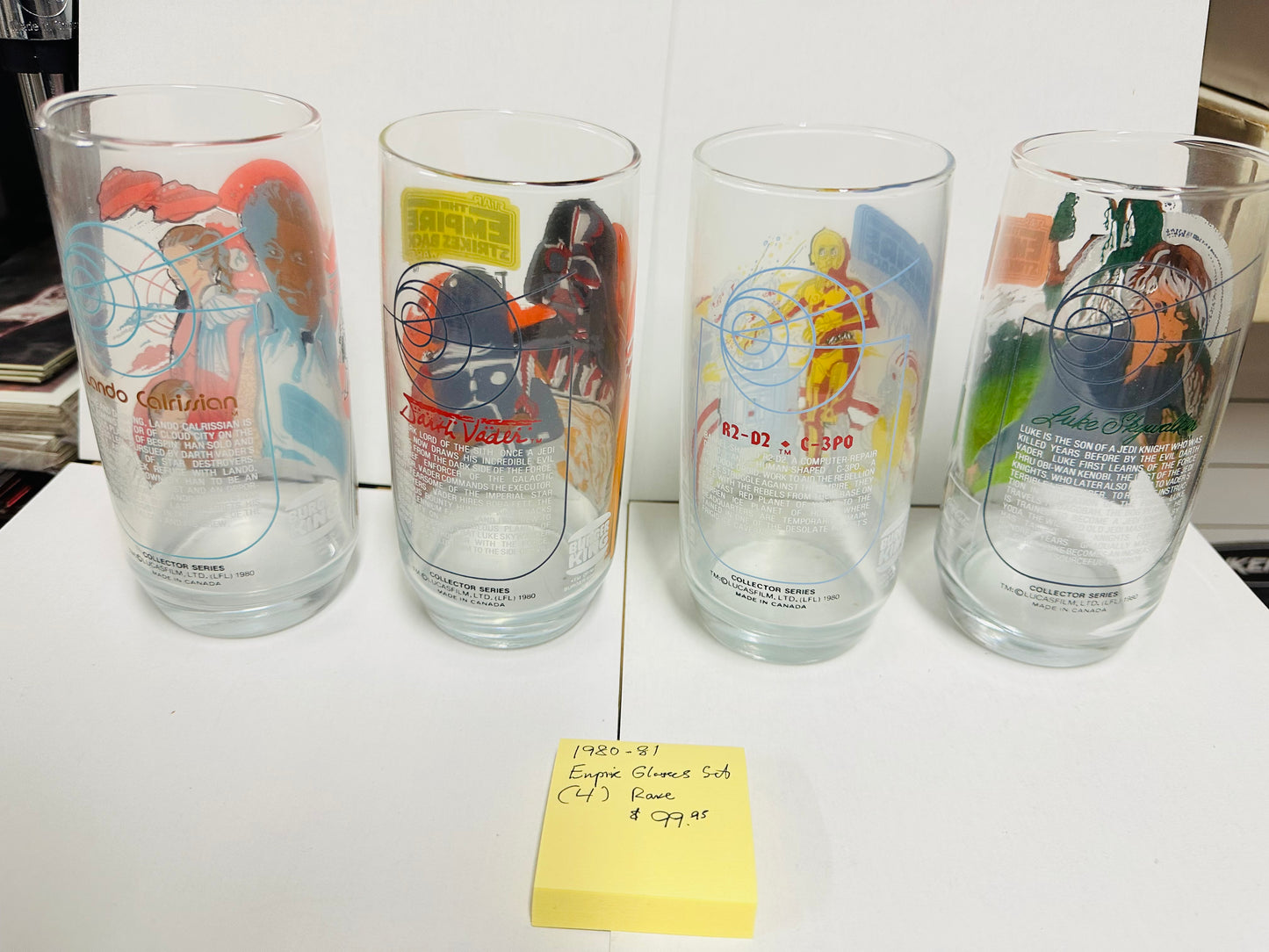 Star Wars Empire Strikes back movie 4 rare Burger King glasses set 1980