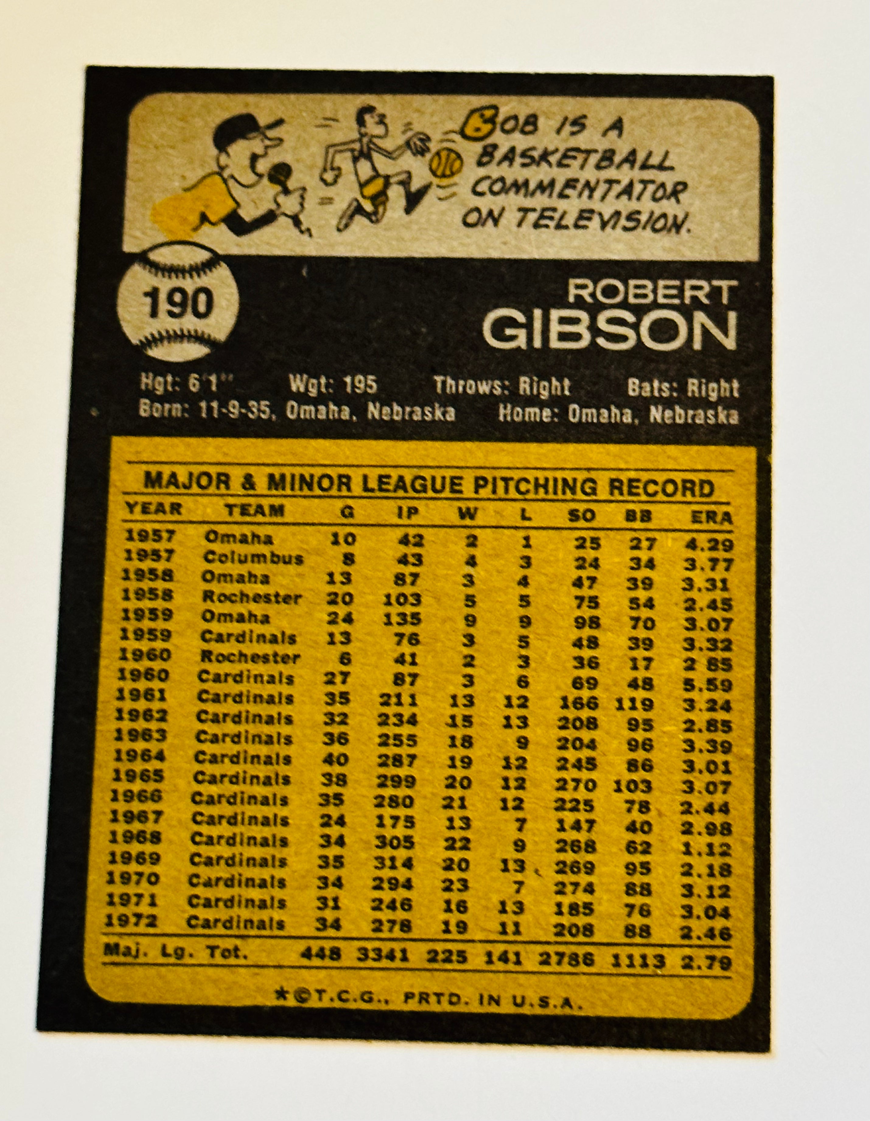 Bob Gibson rare autograph baseball card with COA