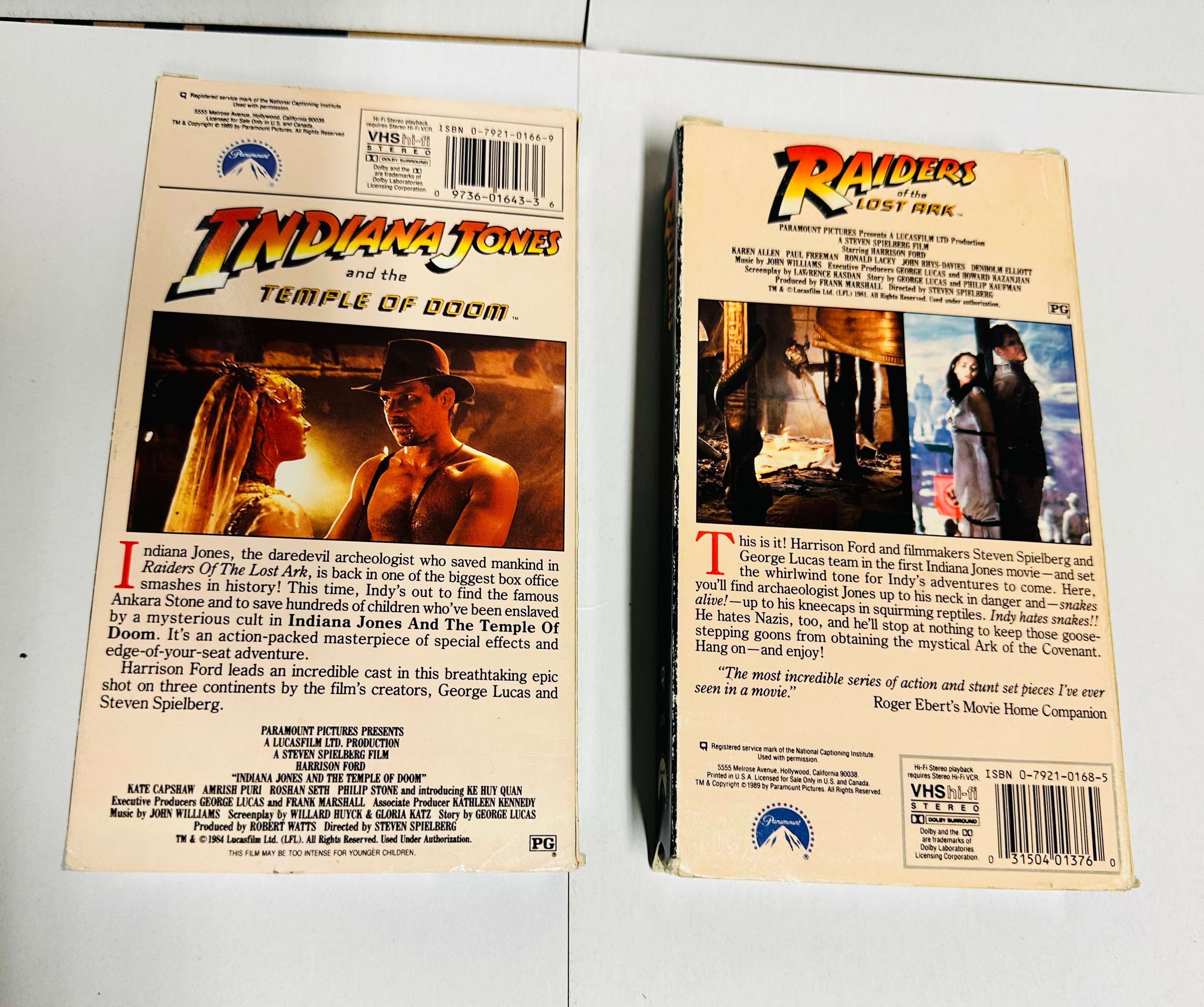 Raiders of the Lost Ark and Indiana Jones movies Two VHS 1981 and 1984