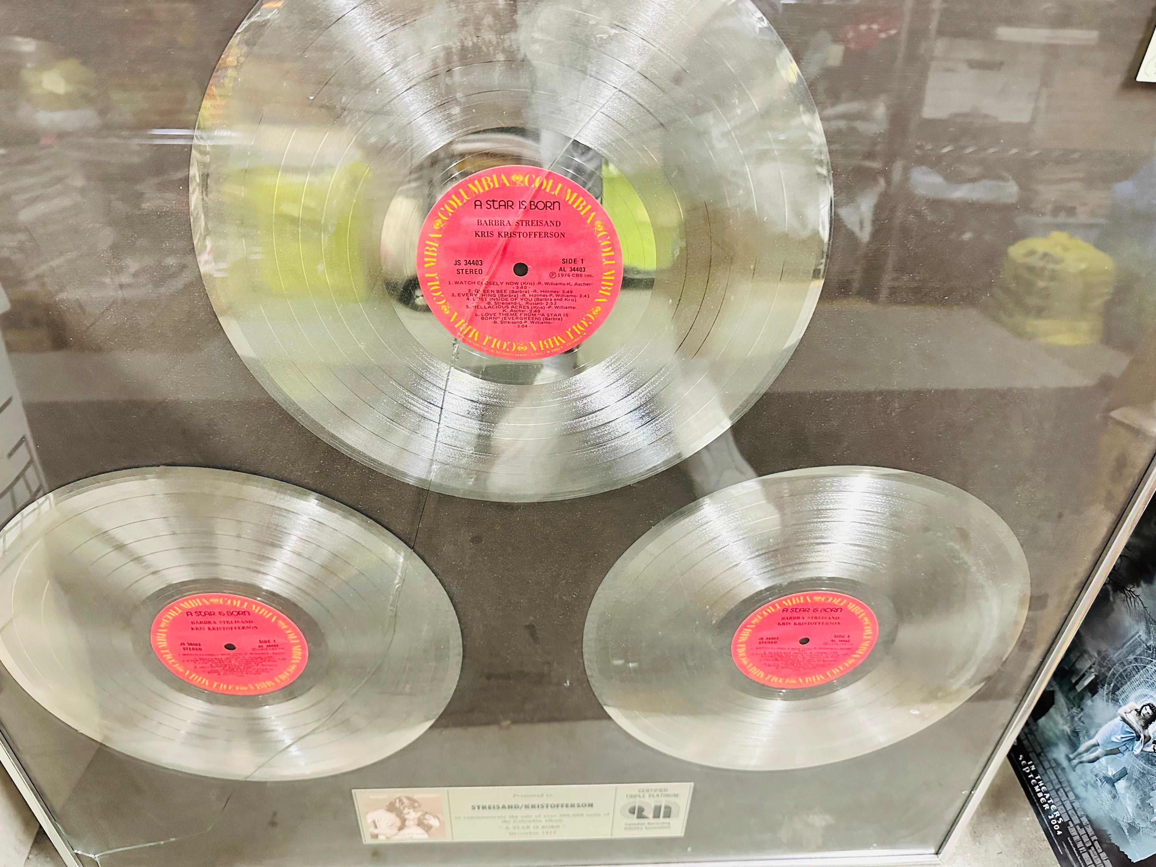 A Star is Born rare triple Platinum records set framed display 1977