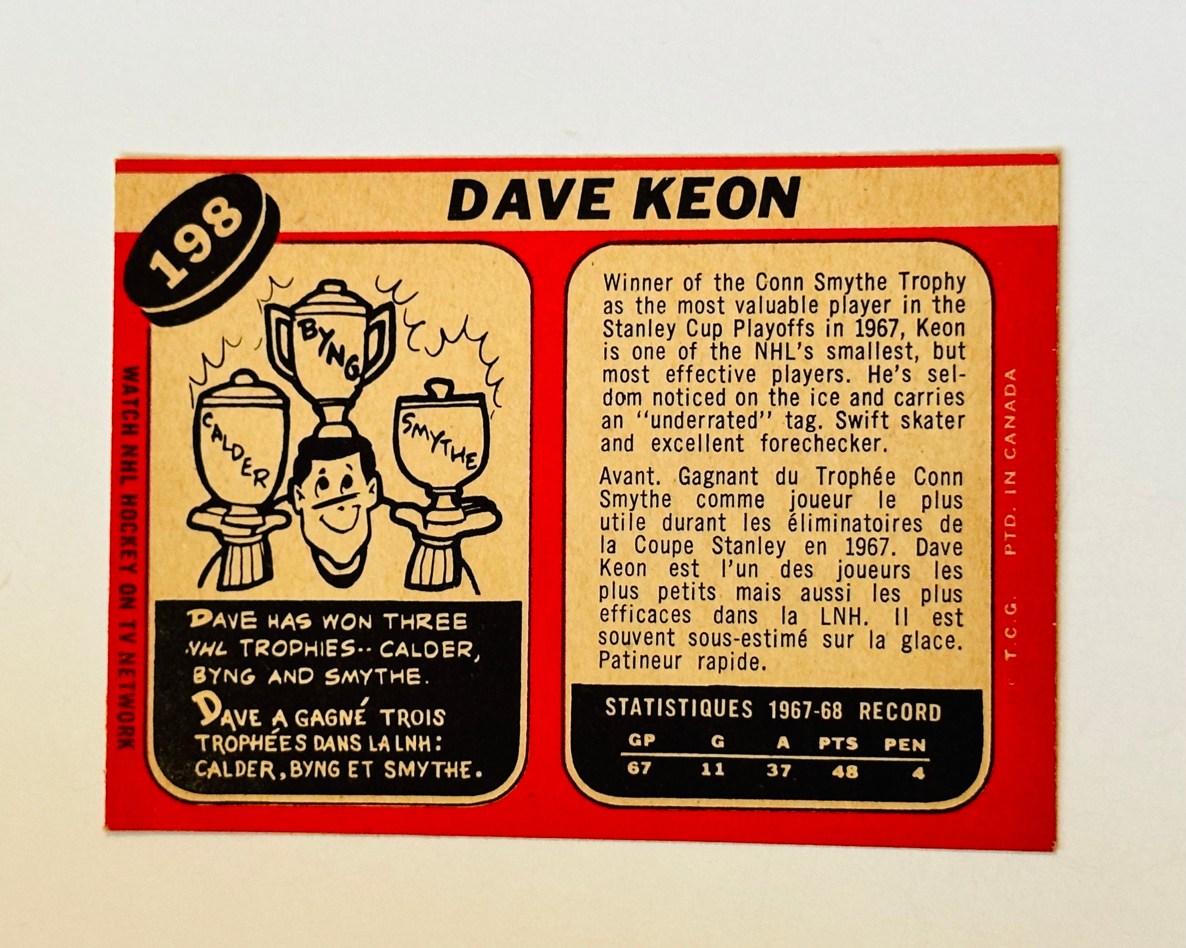 1968-69 Opc Dave Keon leafs hockey legend card