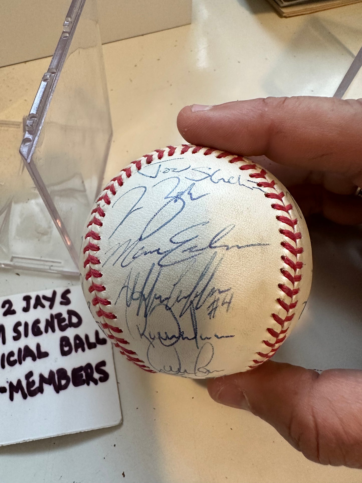 1992 World Series American League baseball signed by 24 Blue jays in holder with COA