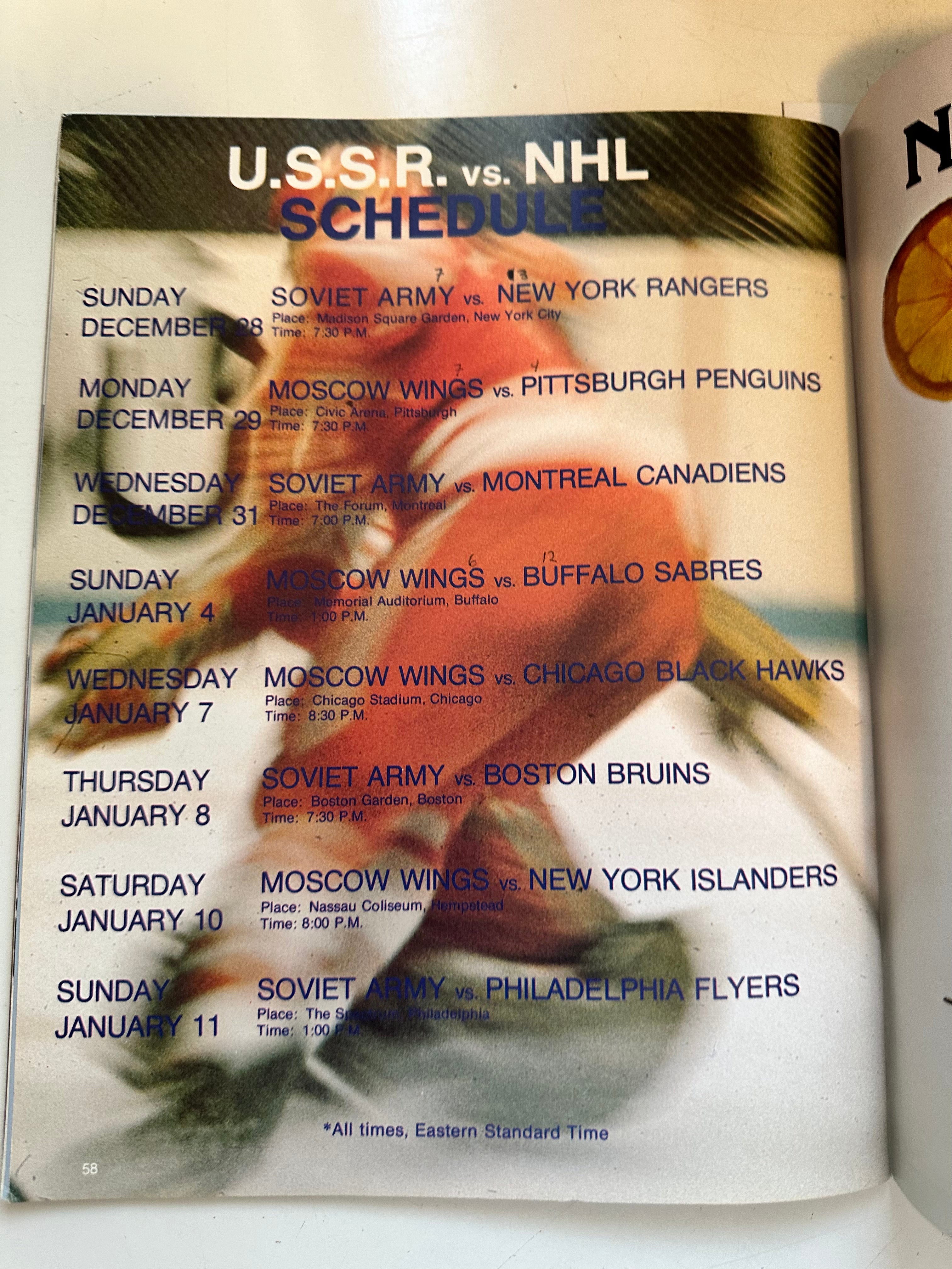 USSR Vs NHL Pittsburg Penguins program 1975