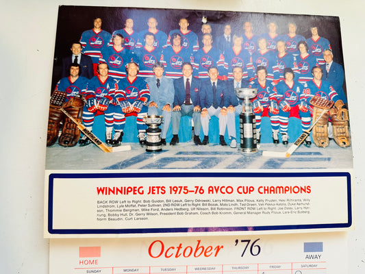 Winnipeg Jets rare hockey calendar 1976-77