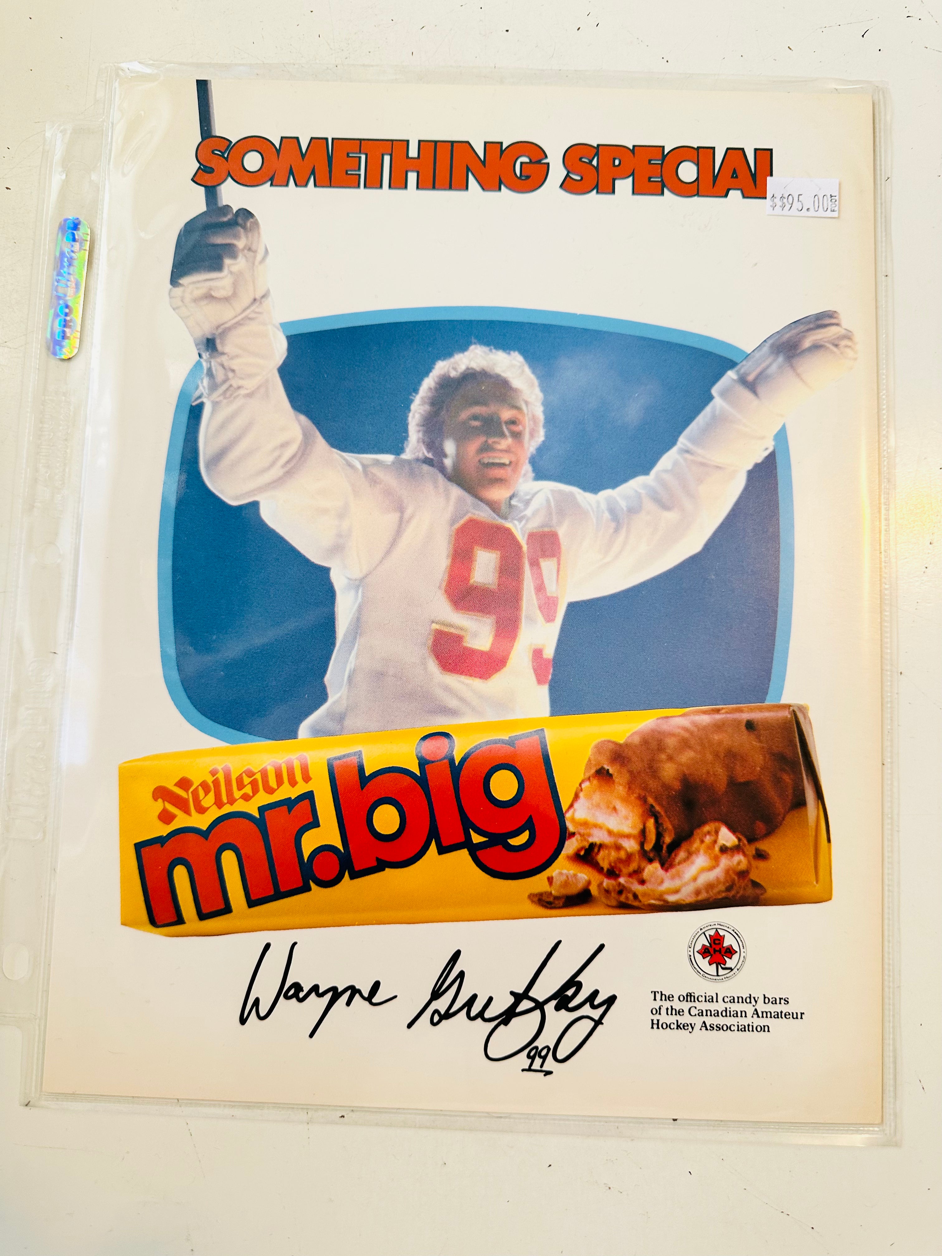 Wayne Gretzky Mr. Big rare press proof cardboard 8x10 size ad 1980s. Look at the second pic of Gretzky back in 1980s doing this promotion! Cool.