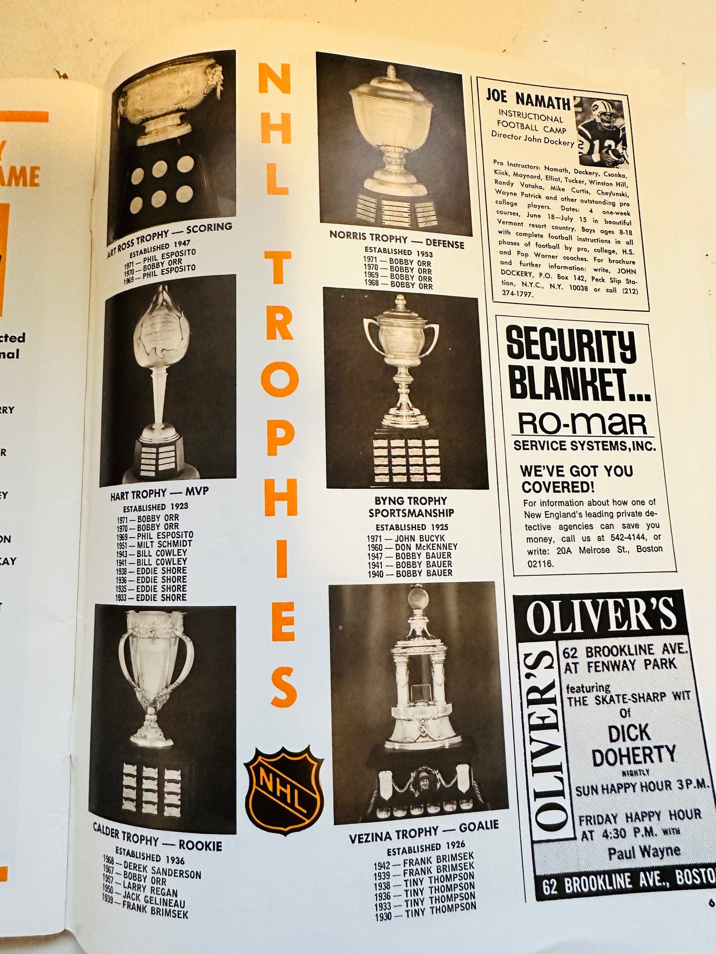 1972 Boston Bruins Stanley Cup original hockey program