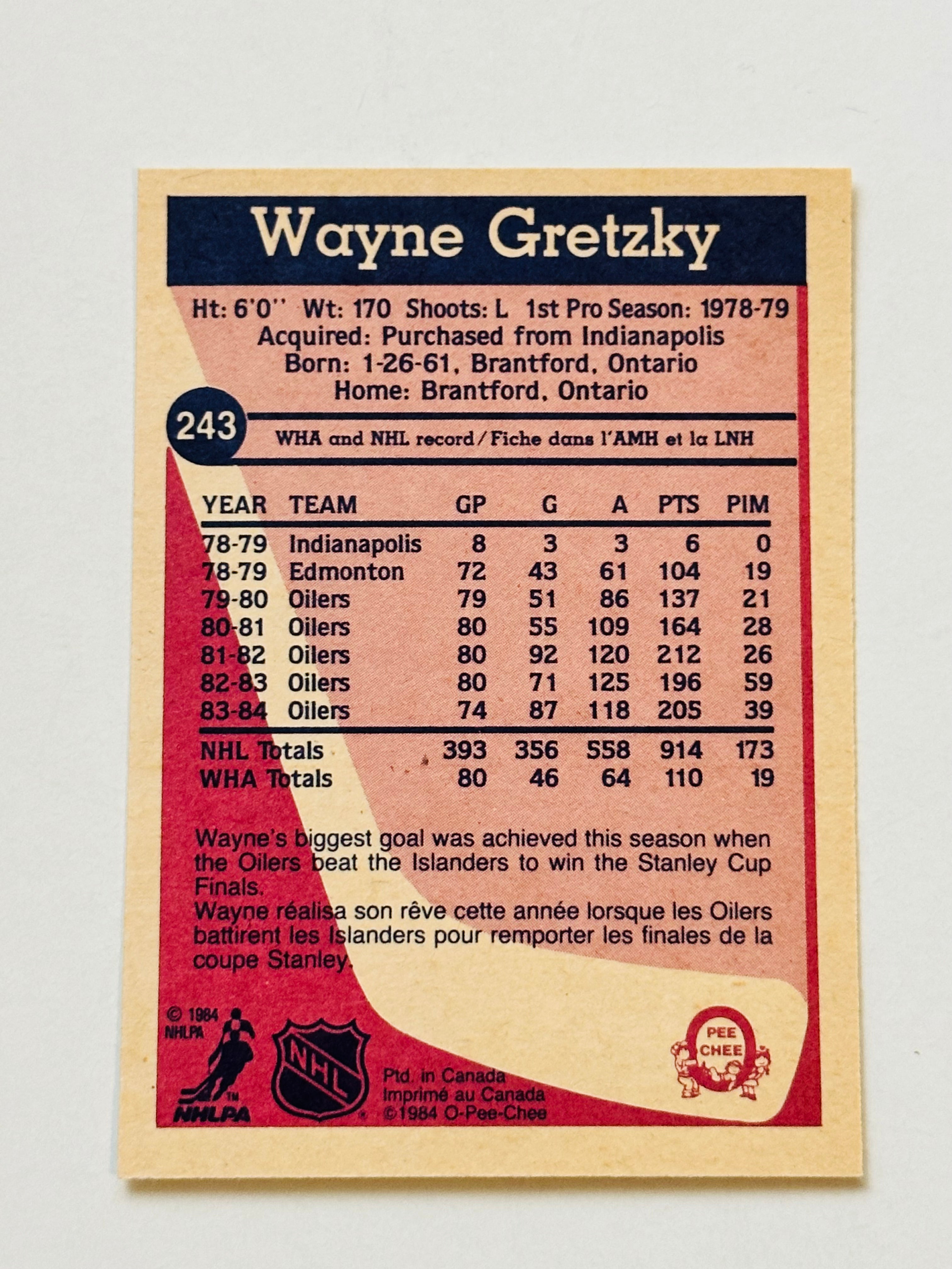 Wayne Gretzky opc high grade hockey card 1984/85