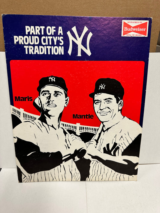 Mickey Mantle/Roger Maris Budweiser beer vintage standee 11x14 ad 1980s