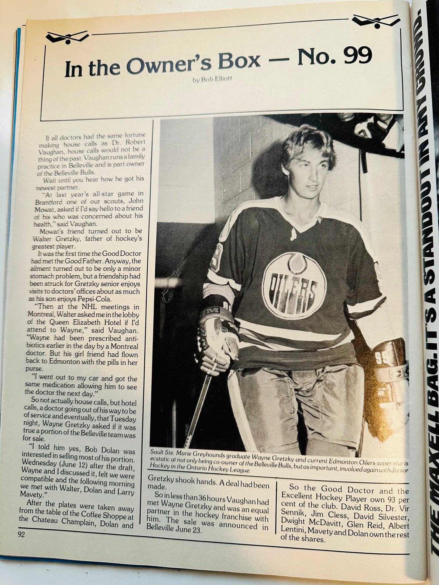 Wayne Gretzky Junior hockey OHL magazine 1982