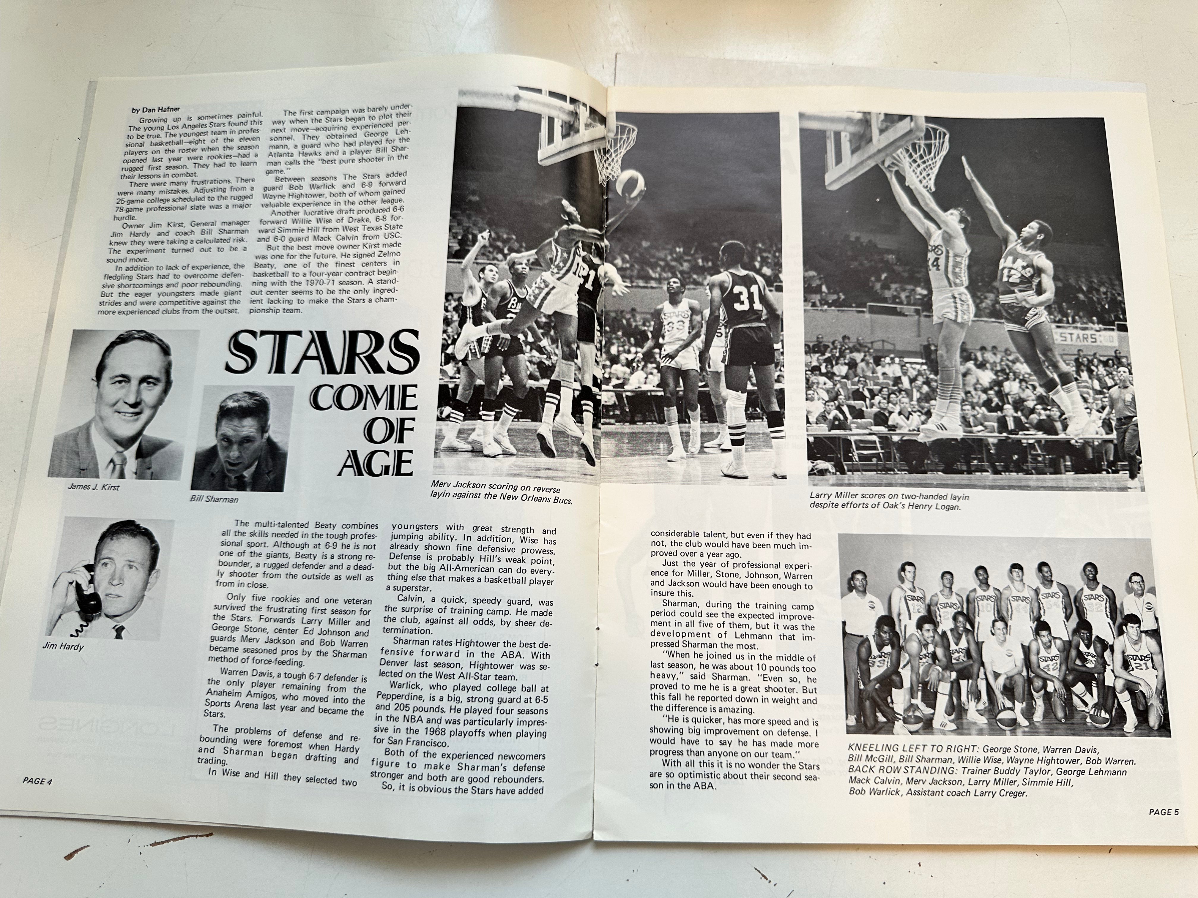 LA Stars Vs Pacers basketball ABA original program 1969