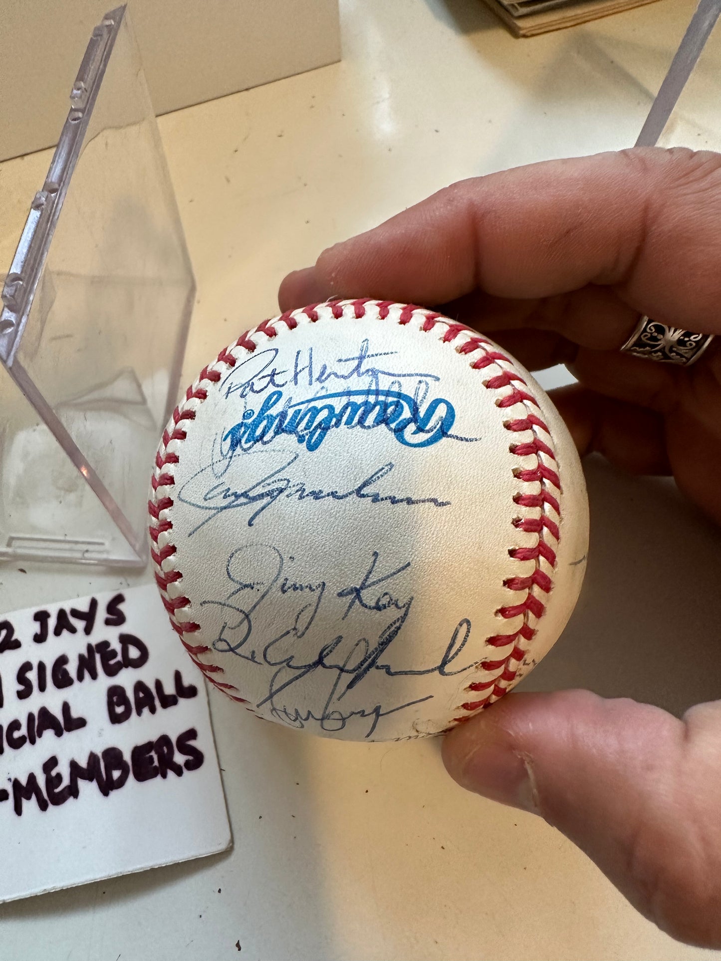 1992 World Series American League baseball signed by 24 Blue jays in holder with COA