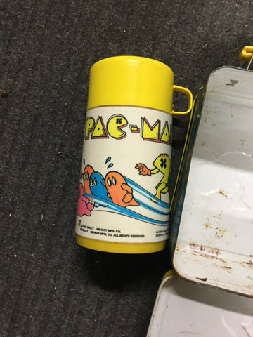 Vintage 1980 PAC-MAN Metal Old School Lunchbox With Thermos 