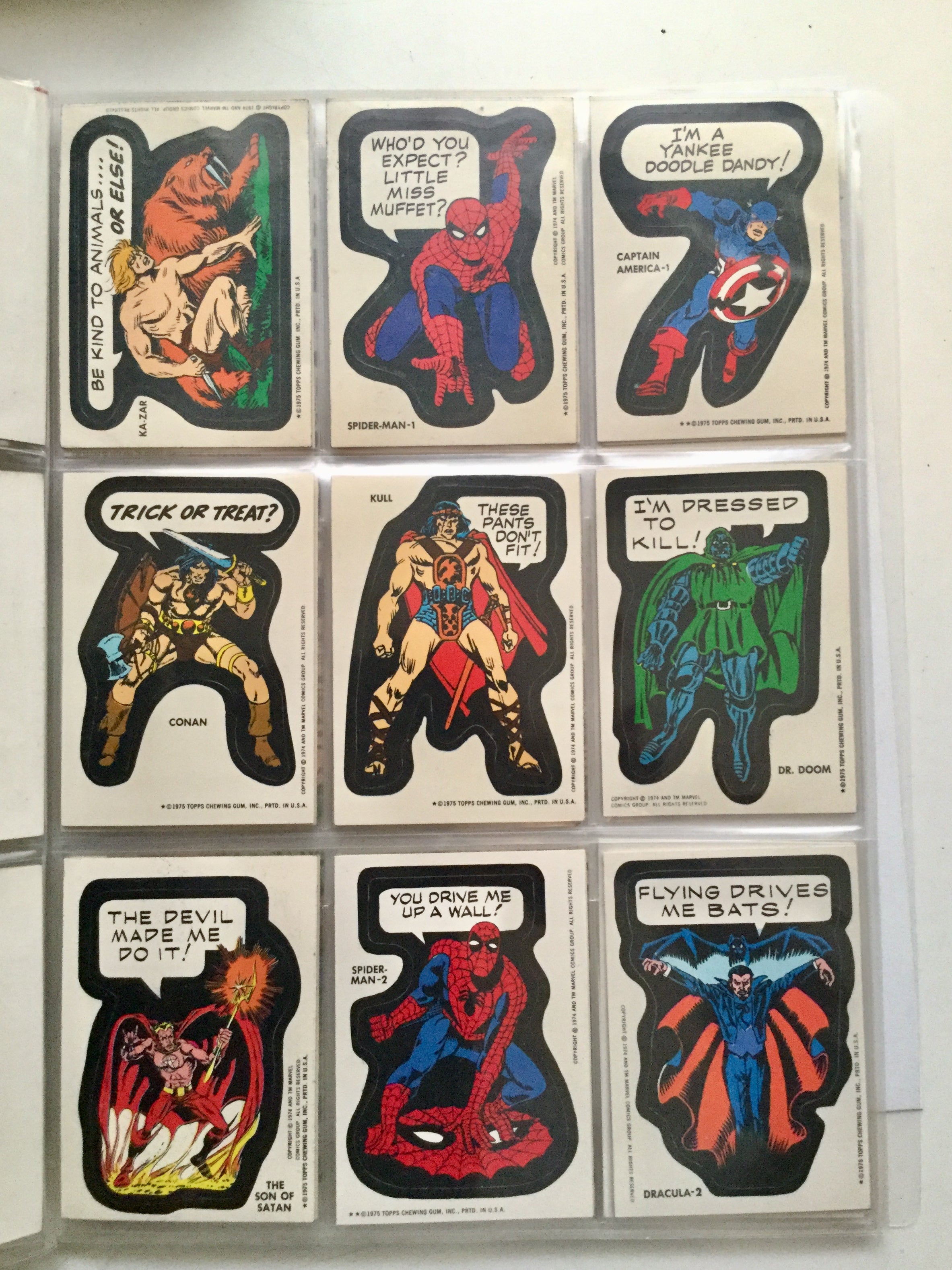 Marvel Superheroes rare sticker cards set 1975