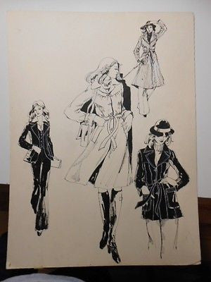 Original vintage fashion art 15x20 size Eatons store artwork board 1970s