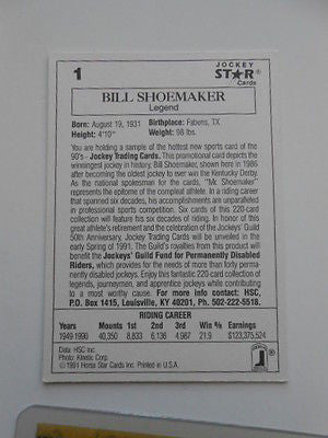 Horse racing Bill Shoemaker signed card & ticket w/ COA