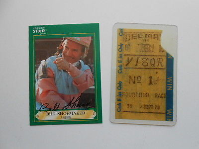 Horse racing Bill Shoemaker signed card & ticket w/ COA