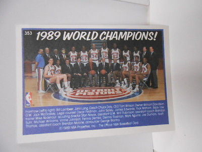 Detroit Pistons Champions Hoops NBA insert card 1989