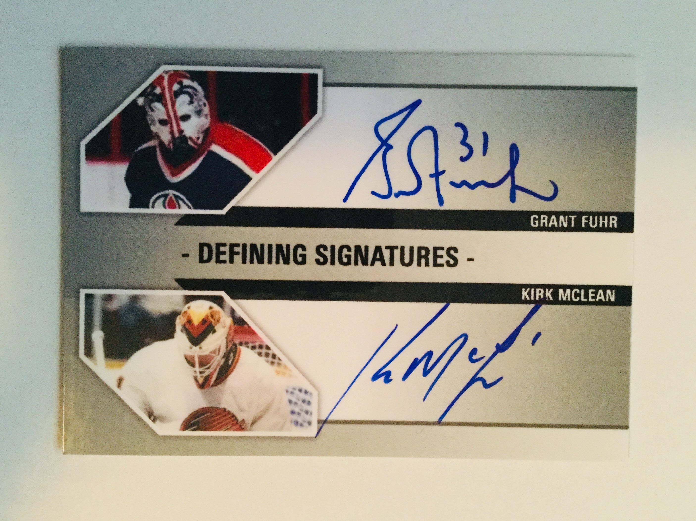 Grant Fuhr and Kirk McClean double autograph hockey card