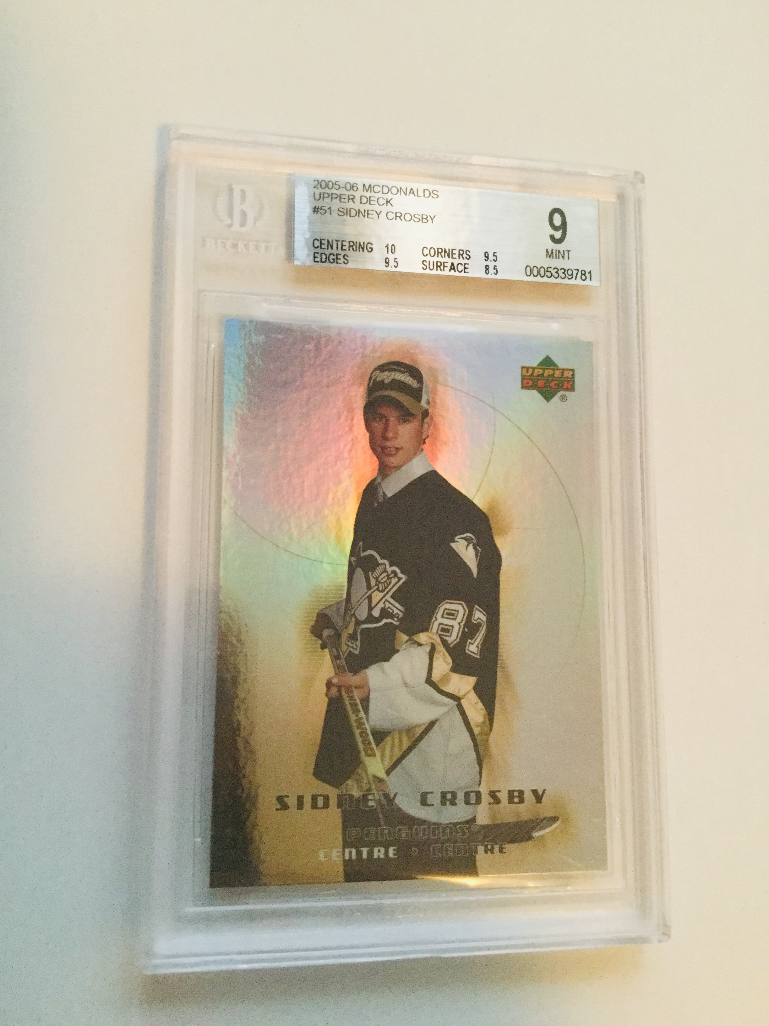 Sidney Crosby UD McDonald’s high graded hockey rookie card 2005