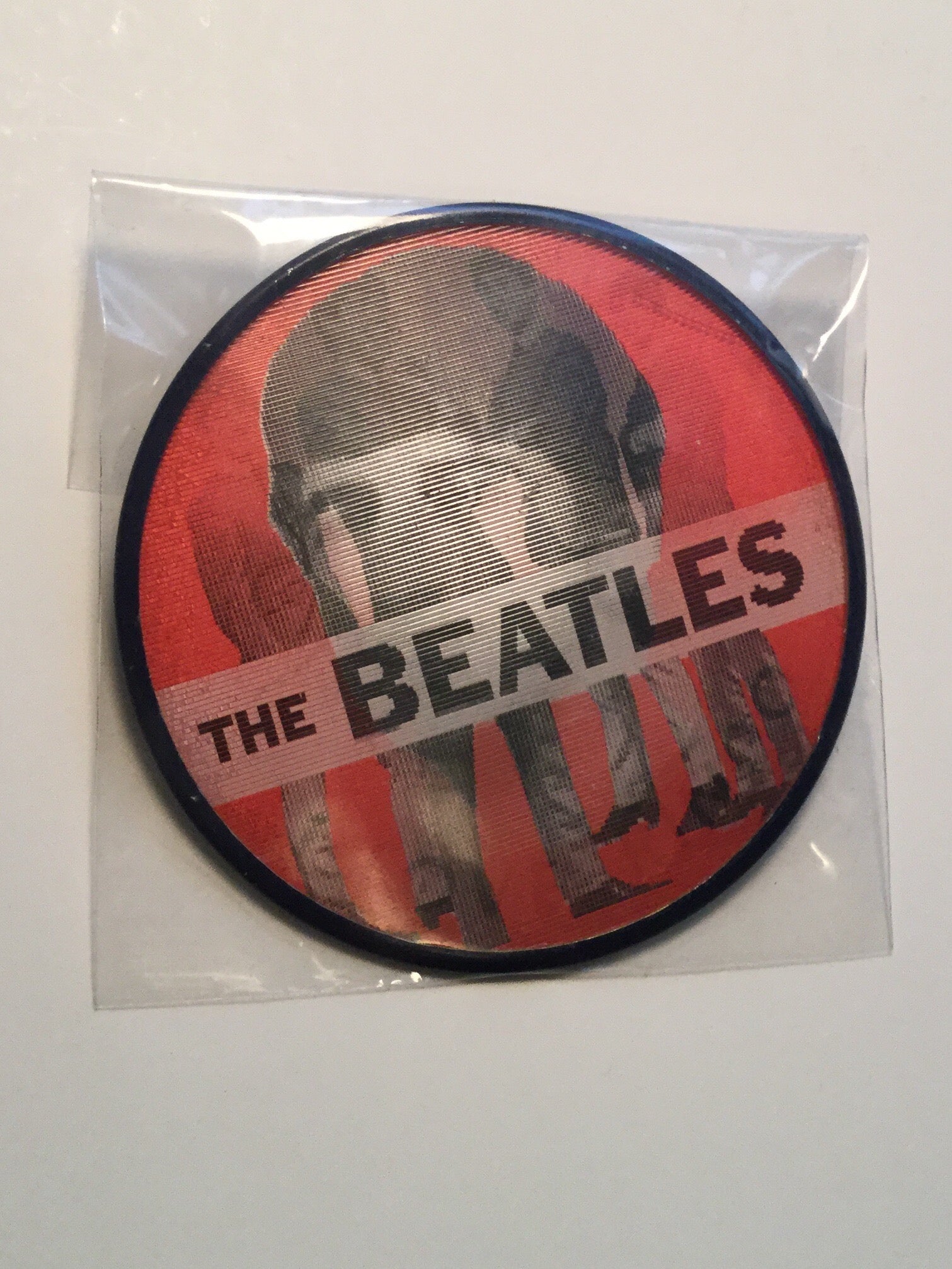 Beatles rare 3 inch red lenticular button 1960s