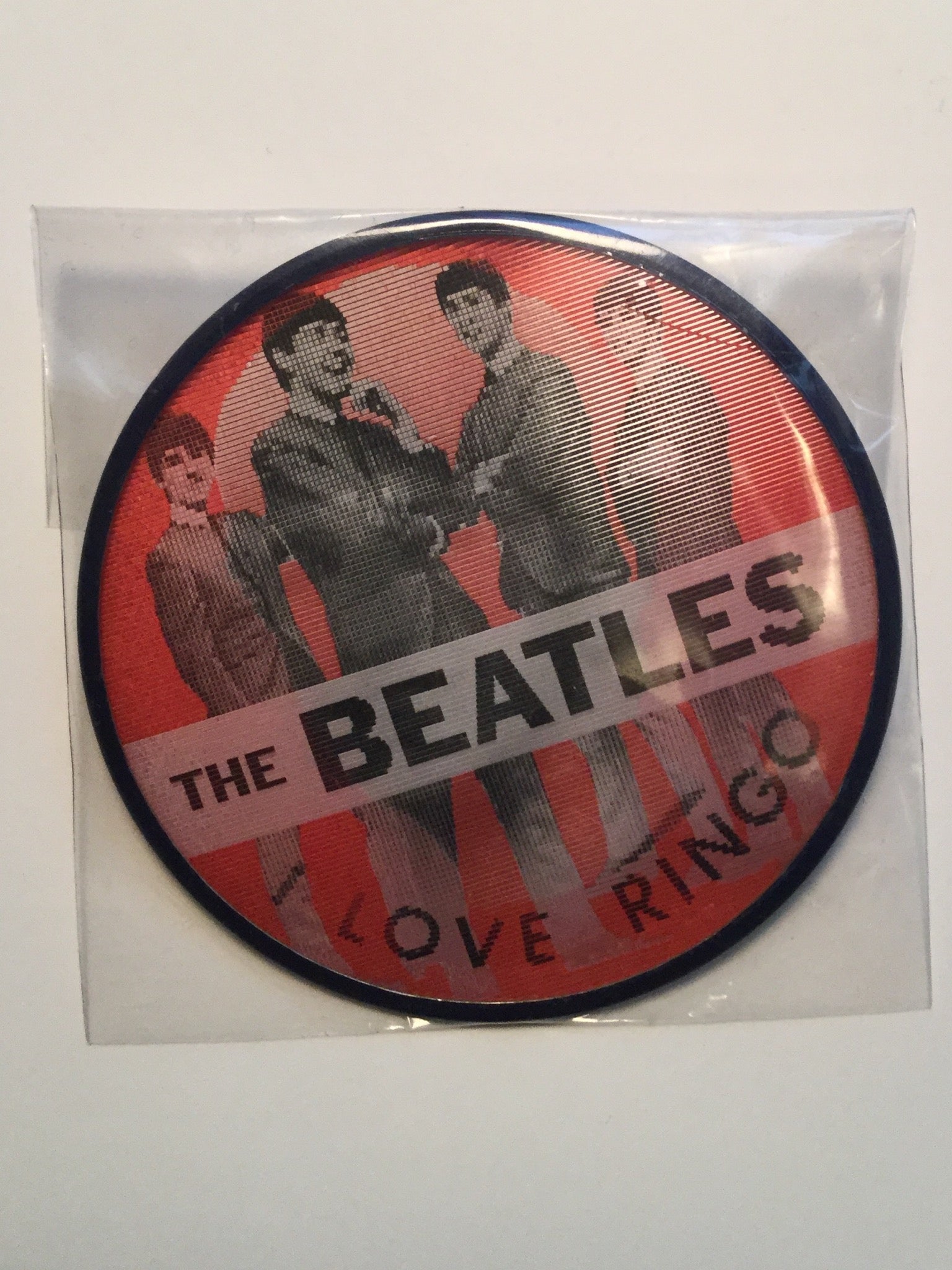 Beatles rare 3 inch red lenticular button 1960s