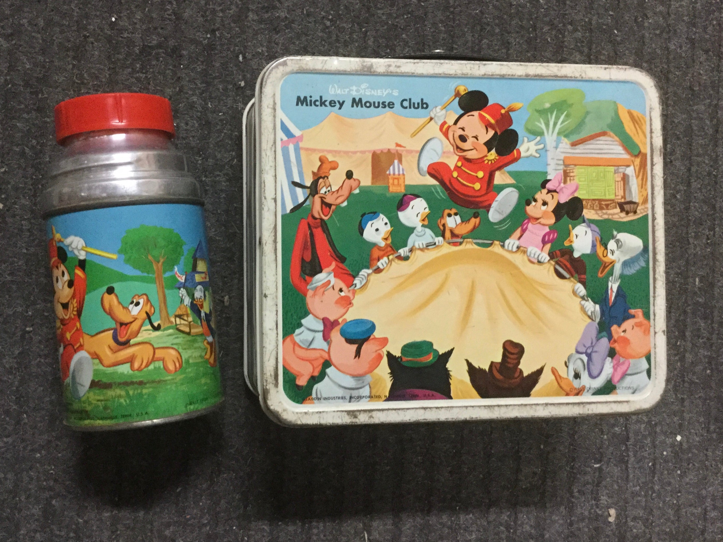 Mickey Mouse Club Rare Disney metal lunch box and metal Thermos 1960s