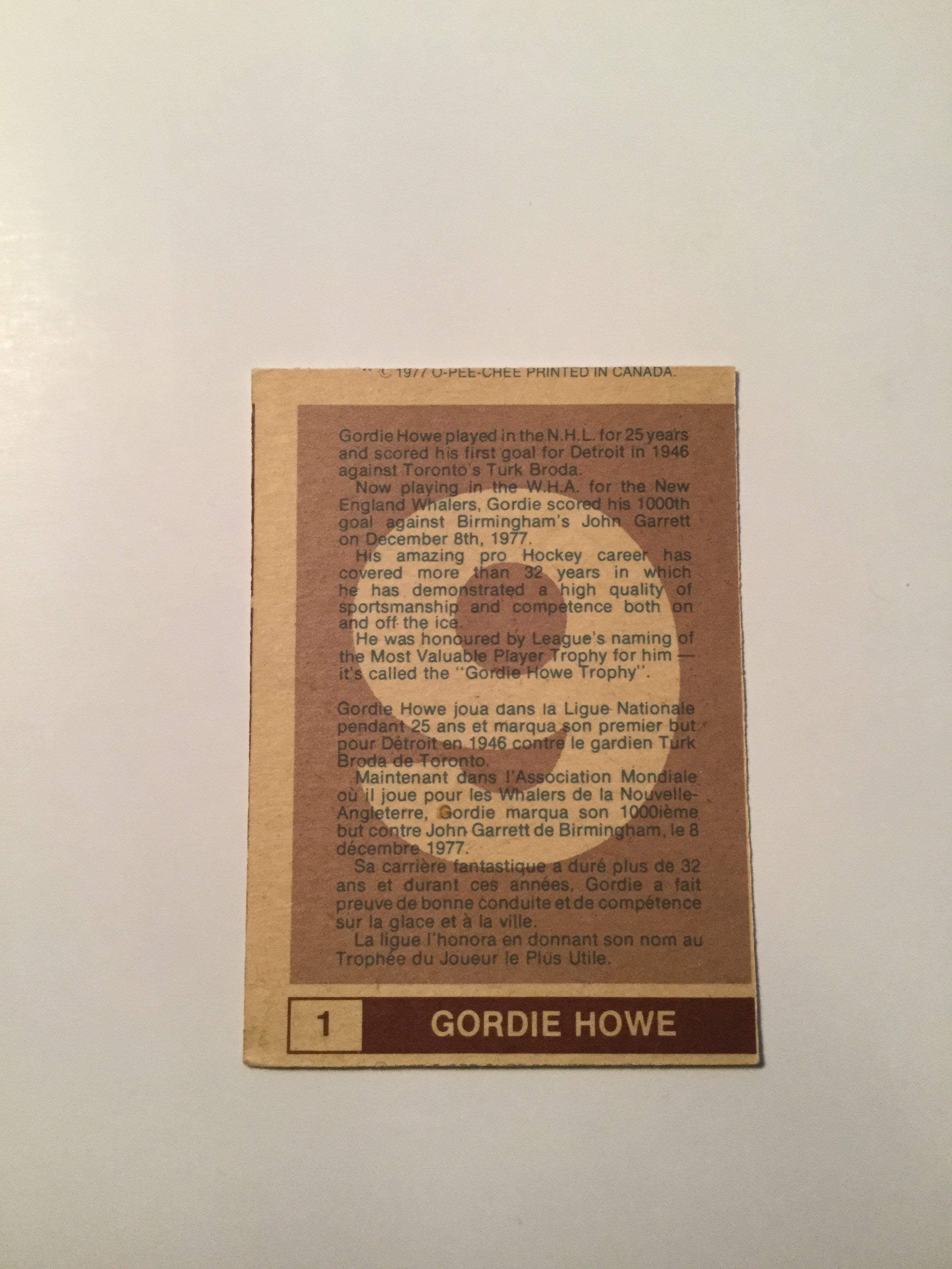 Gordie Howe WHA rare hockey card 1970s