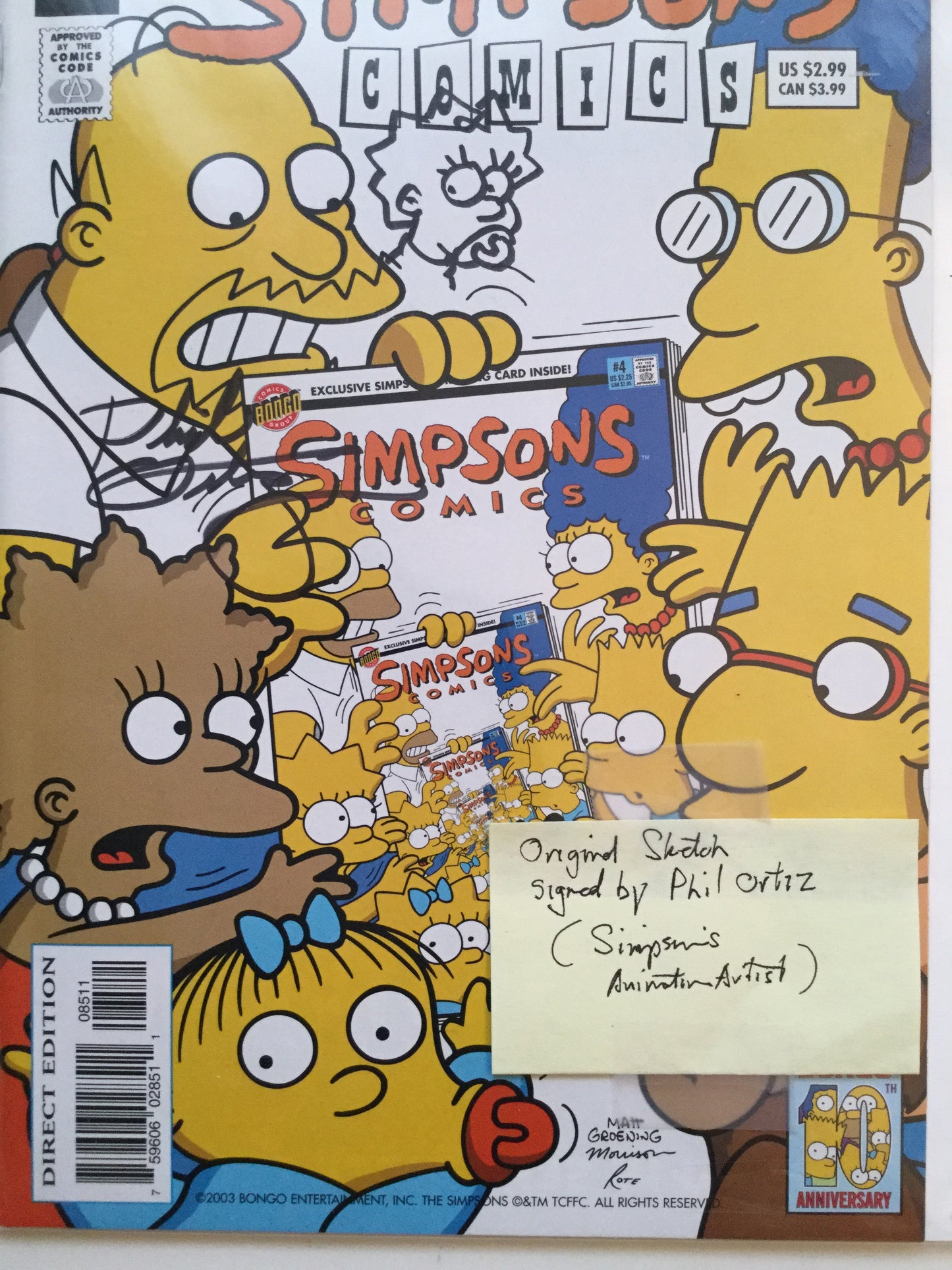 The Simpsons comic with original sketch signed by Phil Ortiz with COA