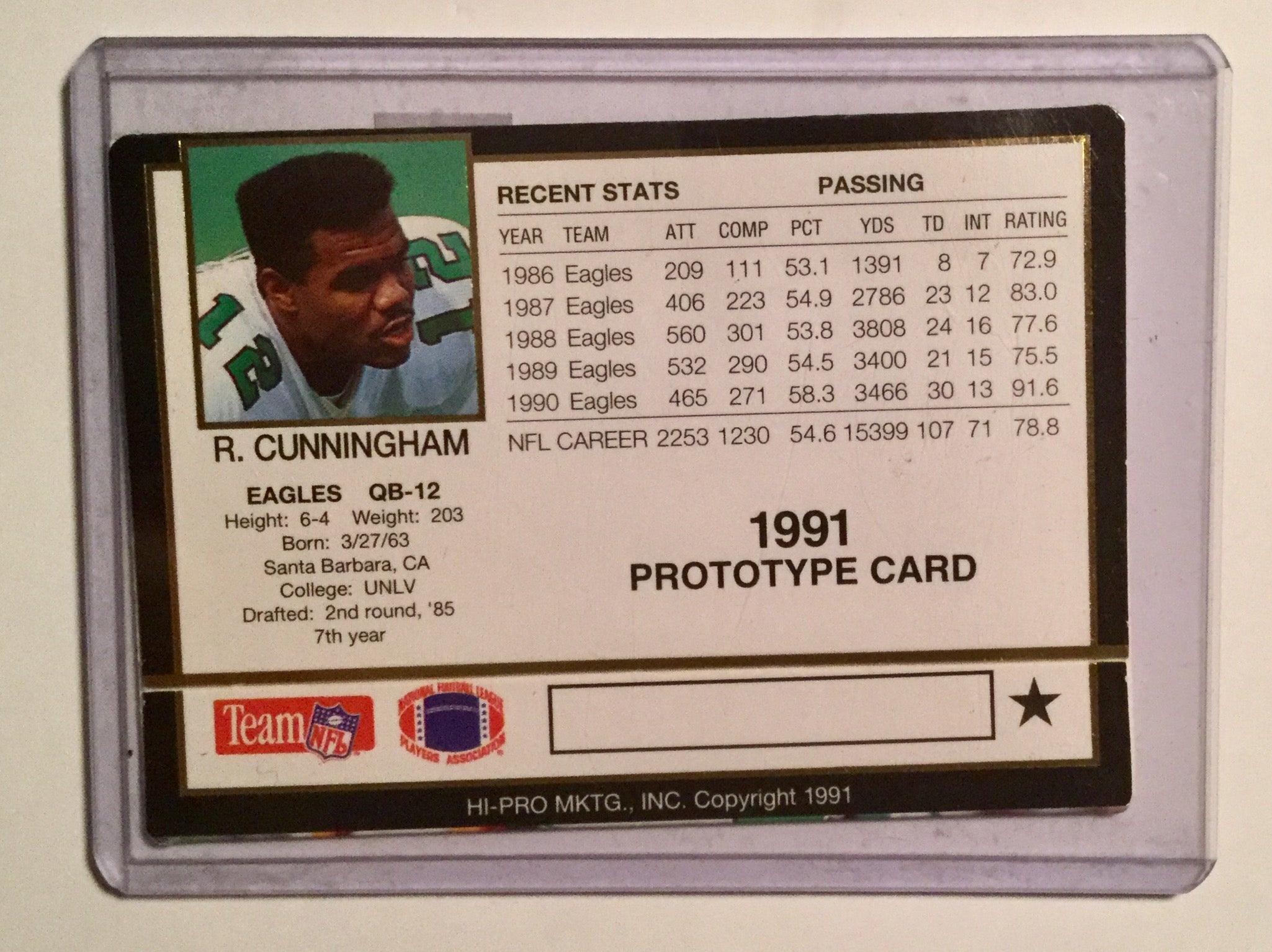 Randall Cummingham Rare football test card 1990s