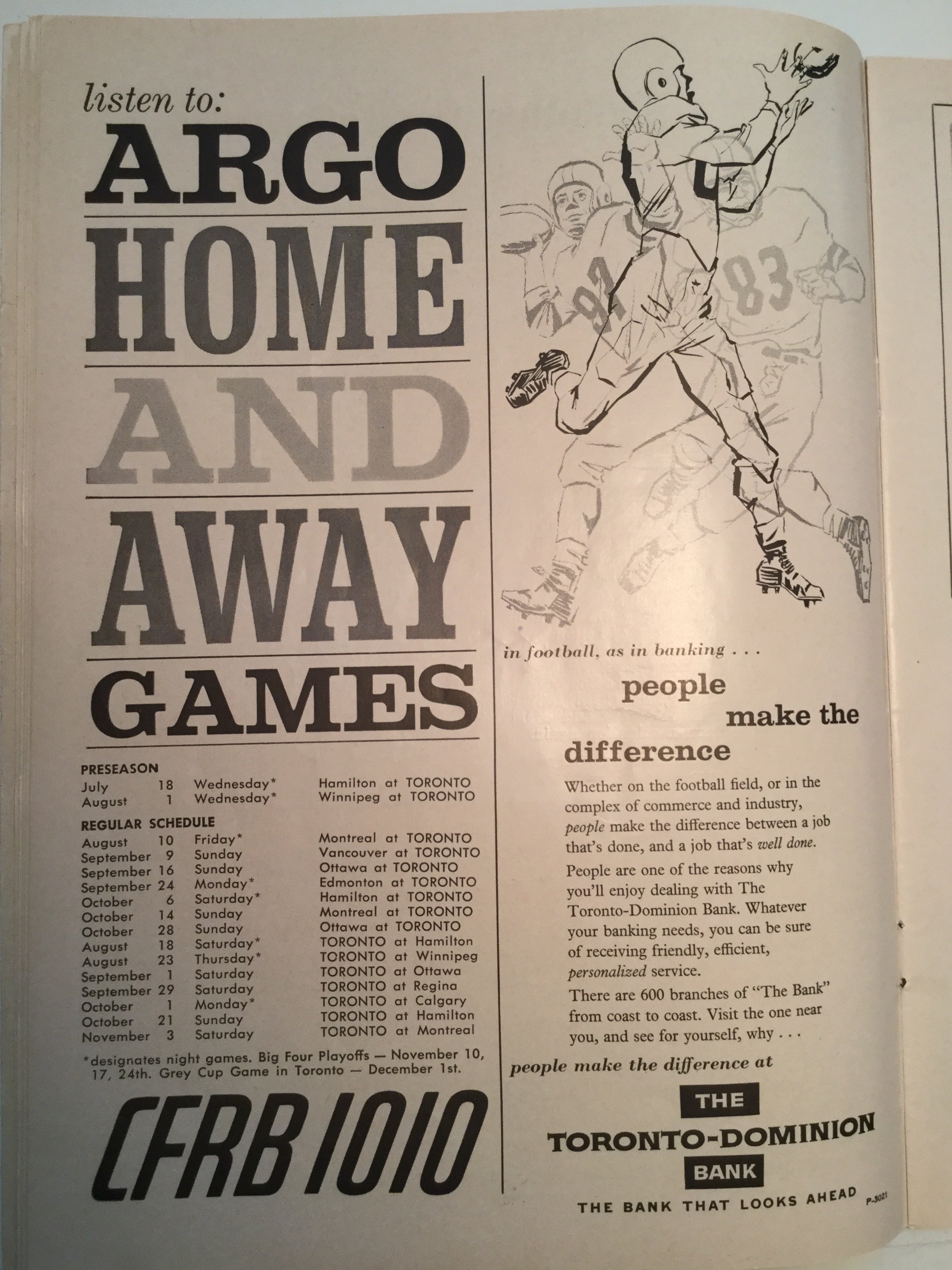 CFL football rare game program Argos vs Montreal 1957