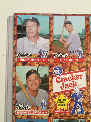 Mickey Mantle baseball card and more Crackerjacks uncut sheet 1982