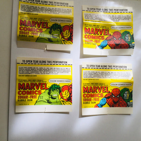 Marvel comics superheroes sugar free gum four wrappers set 1979