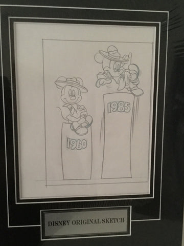 Disney rare original matted sketch Mickey and Minnie  1989s
