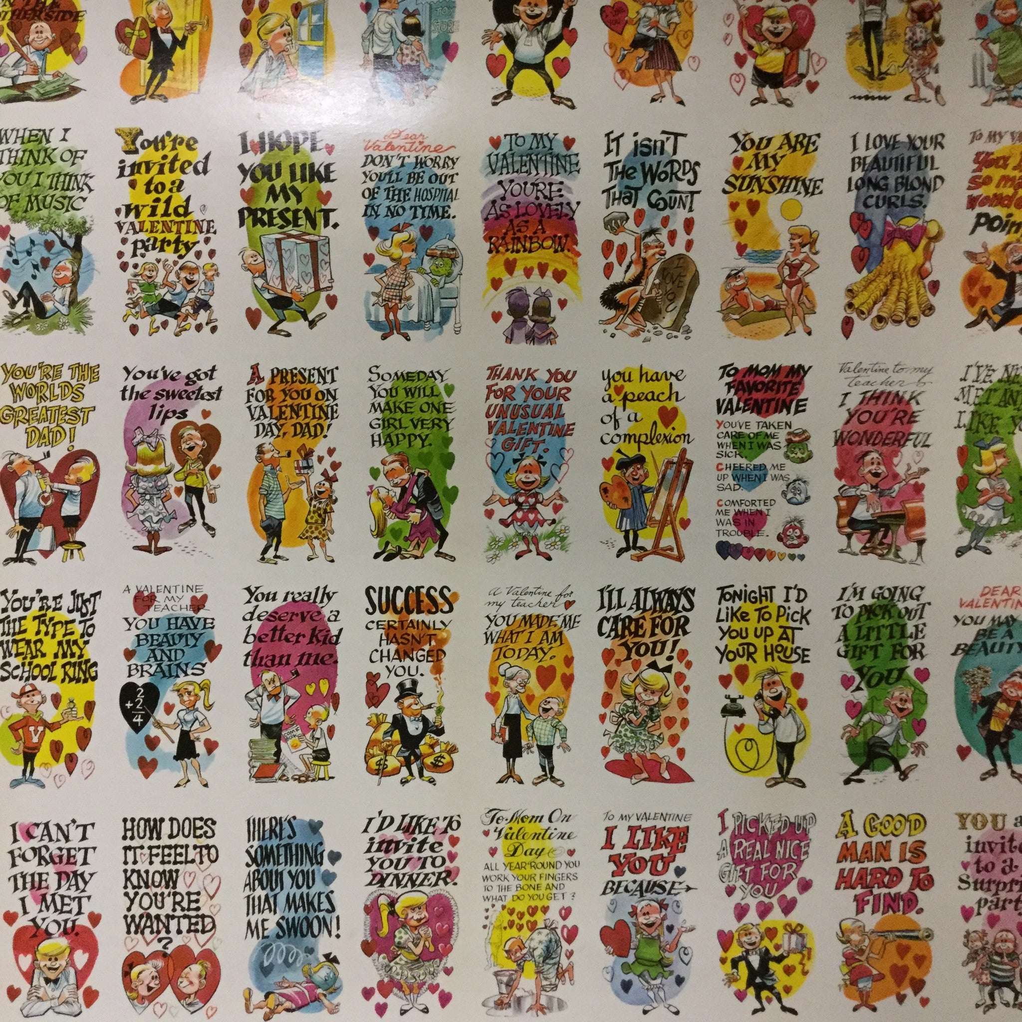 Funny Valentines rare opc printed in Canada uncut card sheet 1960s