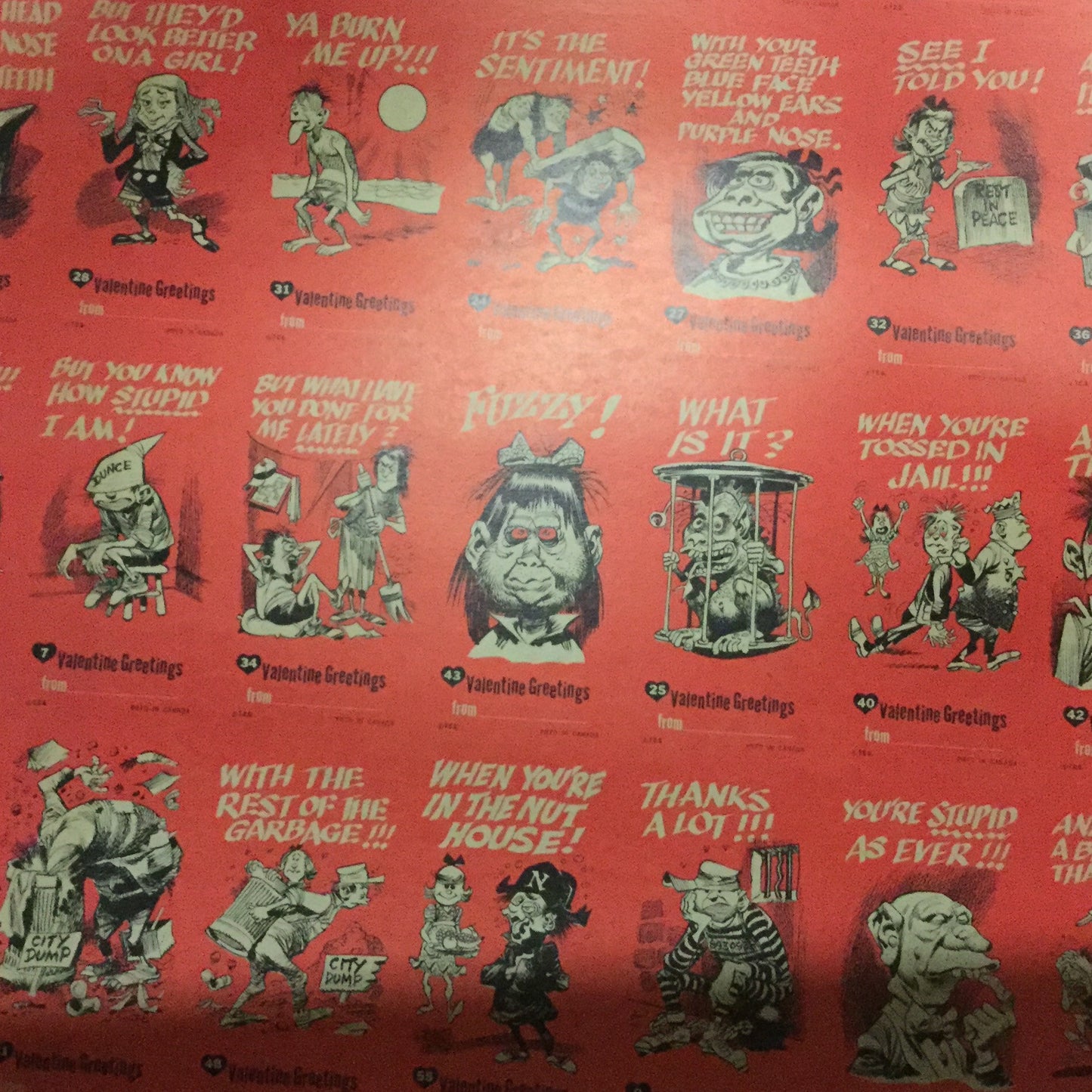 Funny Valentines rare opc printed in Canada uncut card sheet 1960s