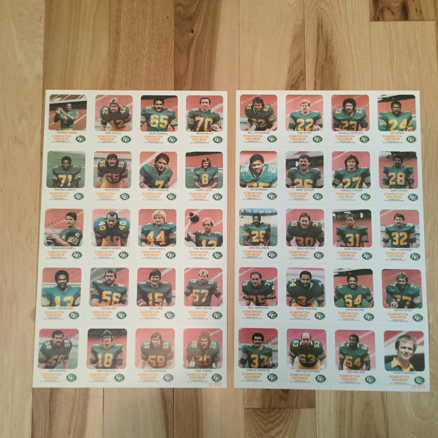 CFL Red Rooster rare Edmonton Eskimos Warren Moon rookie uncut card sheets 1981